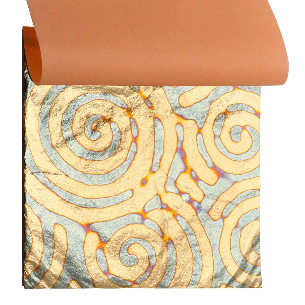 Variegated Gold Leaf Sheets for Gilding - KINNO 25-Pack Patterned Metal Leaf Paper Booklet | DIY Art Projects, Home Decor & Crafting Supplies | Perfect for Framing, Furniture Restoration & Scrapbooking