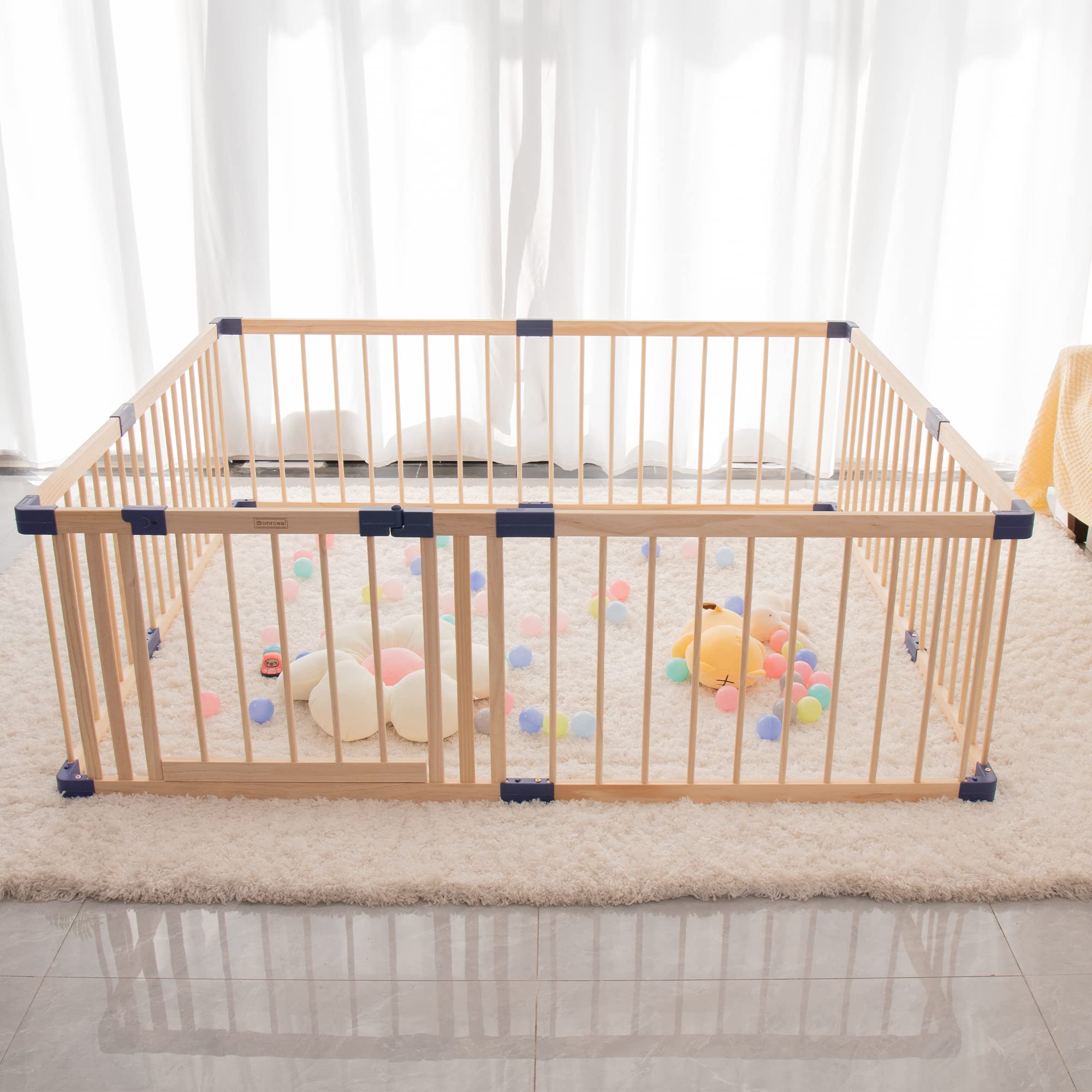 Safe & Sturdy Baby Playpen with Safety Gate - Wooden Play Yard for Kids Indoor & Outdoor - Anti-Drop Activity Center for Toddlers - Perfect for Playtime, Learning & Childproofing Your Home
