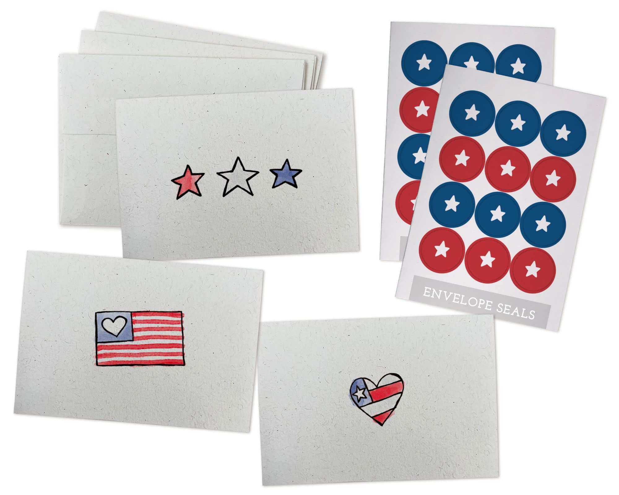 24 Patriotic American Greeting Cards with Envelopes & Red White Blue Sticker Seals - Thank You Cards for Holidays, Independence Day, Veterans Day & Military Appreciation - Perfect for Gifting, Home Decor & Party Favors