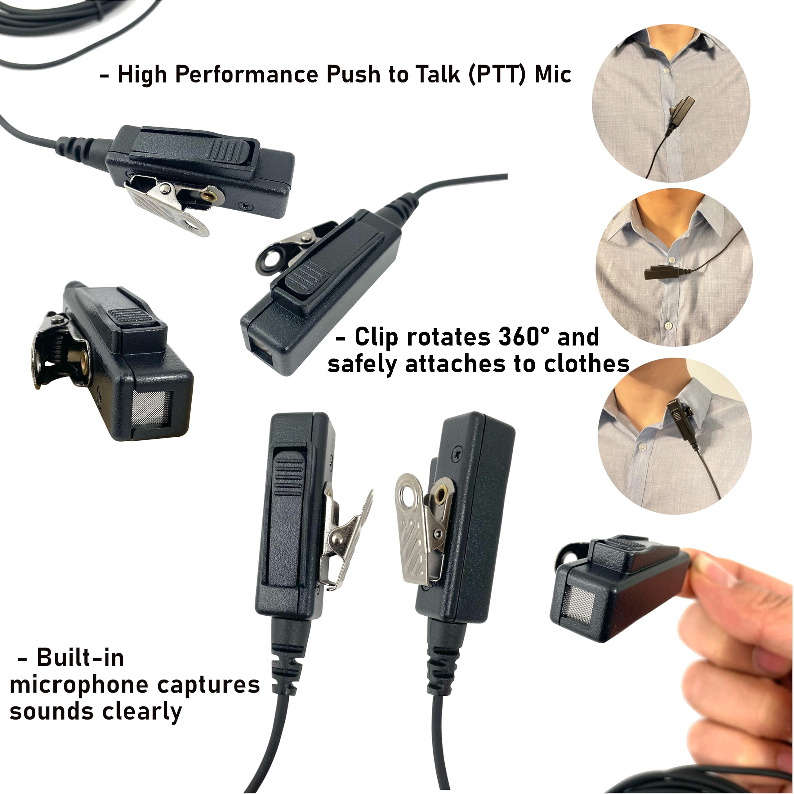 MaximalPower Motorola Radio Replacement Headset - Acoustic Tube Earpiece for XPR6500 XPR6550 XPR6580 APX7000 APX6000 | Durable Single-Wire Mic with Reinforced Cable & Left/Right Earmolds + Eartips | Perfect for Security, Construction & Emergency Communication