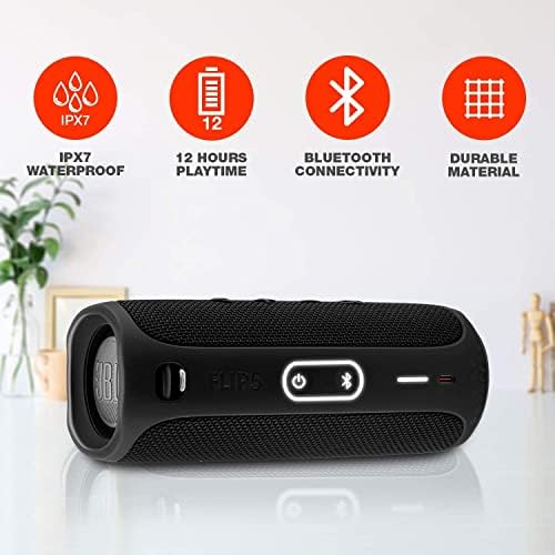 JBL Flip 5 Portable Bluetooth Speaker - IPX7 Waterproof Wireless Speaker with Rich Bass, 12 Hours Playtime - Perfect for Beach, Pool, Camping & Outdoor Adventures