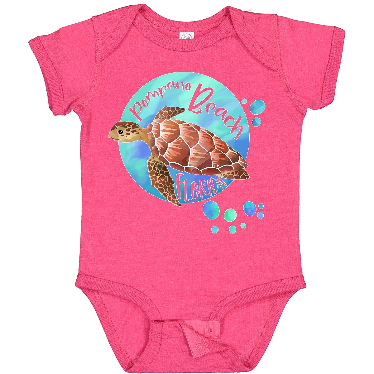 Inktastic Pompano Beach Florida Swimming Sea Turtle with Bubbles Baby Bodysuit - Cute Infant Onesie for Beach Vacation, Pool Party & Ocean-Themed Nursery Decor