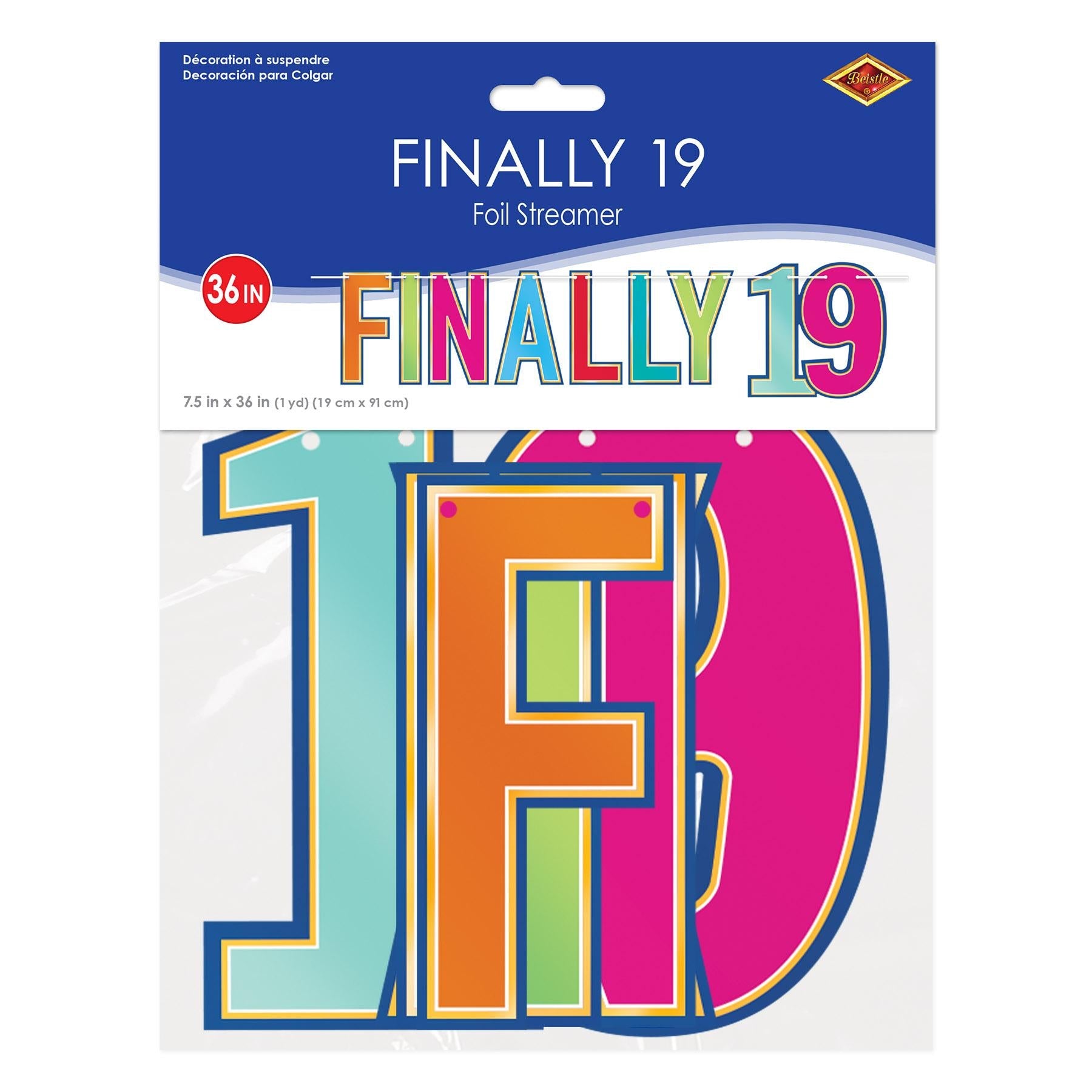 12 Pack Beistle Foil Finally 19 Streamer Multi-Color Party Decorations - Perfect for Birthday, Graduation & New Year Celebrations