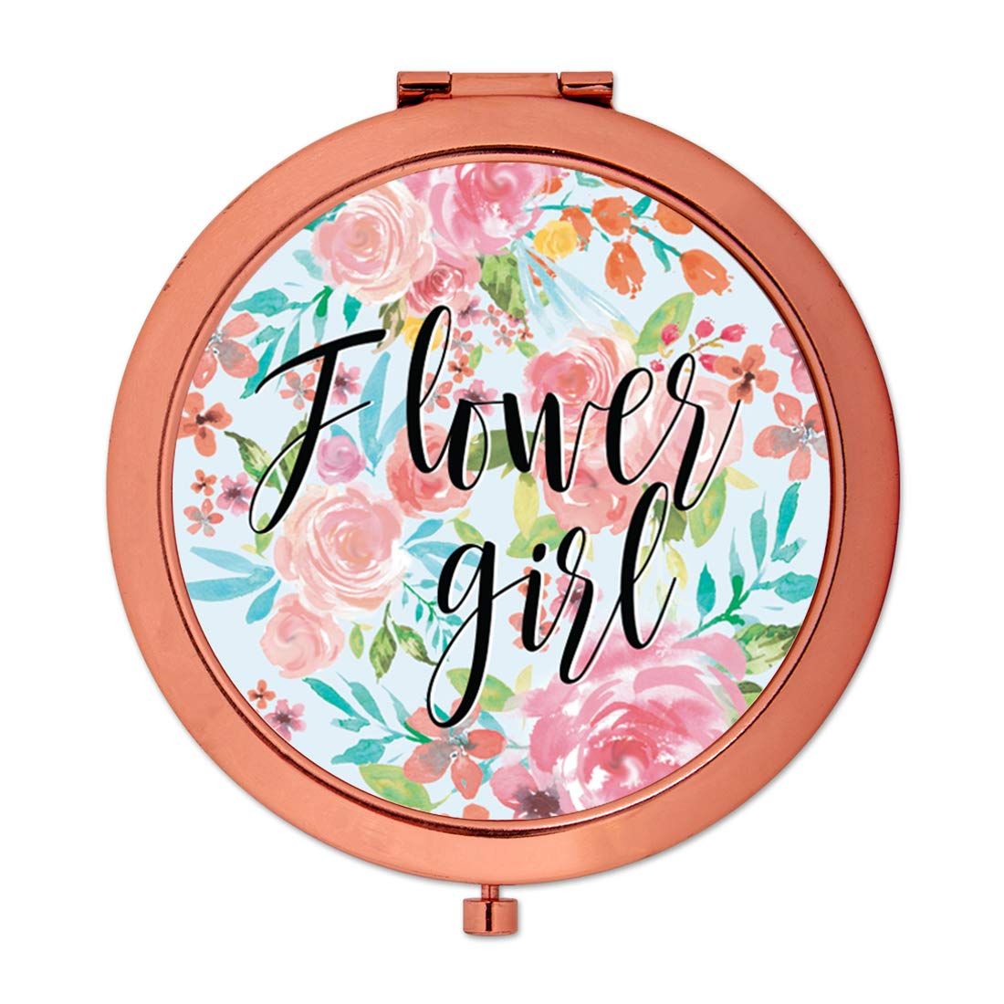 Andaz Press Compact Mirror - Rose Gold & Pink Floral Design | Perfect Wedding Gift for Brides, Flower Girls & Bridal Showers | Great for Bachelorette Parties, Tea Parties & Special Occasions | 1-Pack