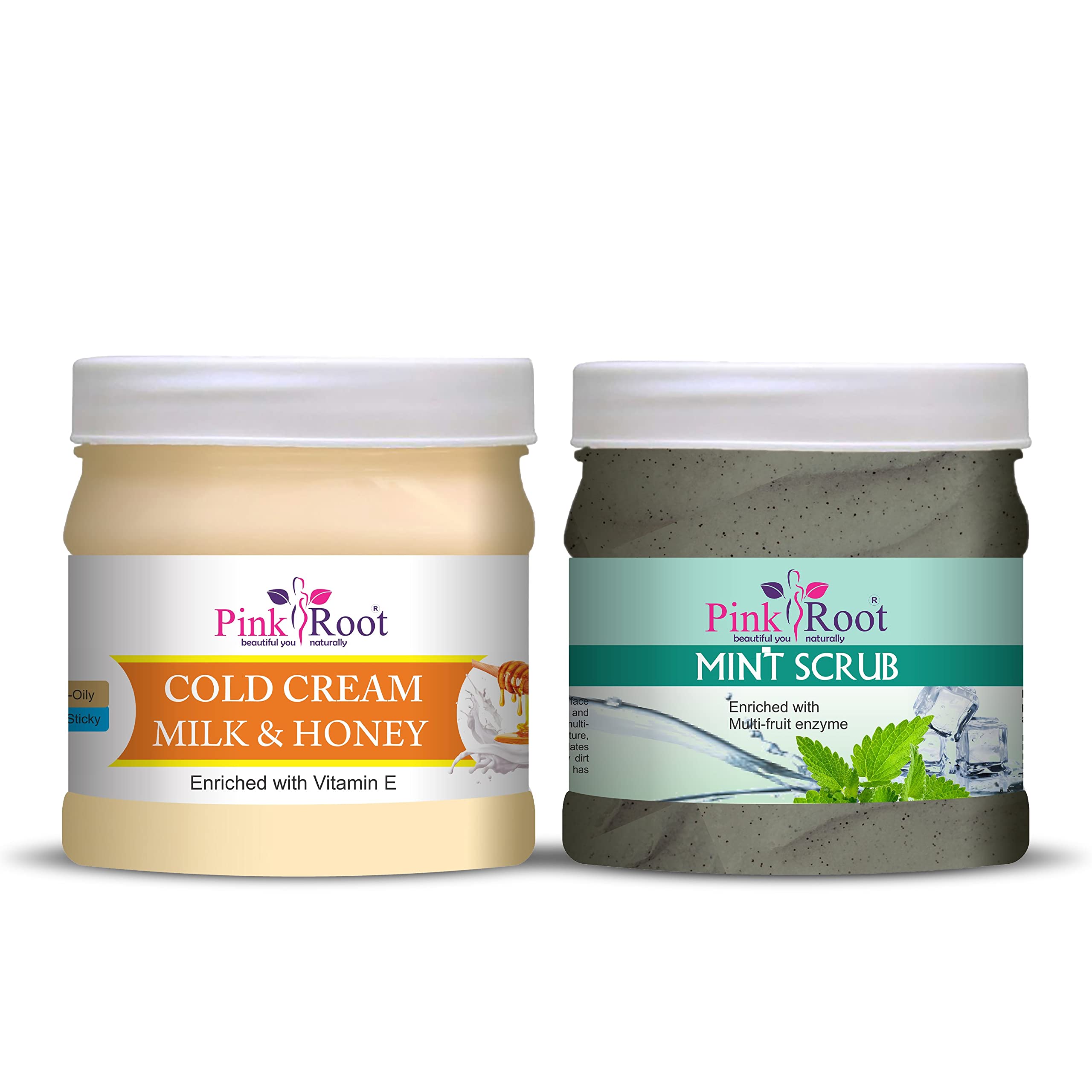 Organic Pink Root Milk & Honey Cold Cream 500ml with Mint Scrub - Hydrating & Exfoliating Face Moisturizer for Dry Skin - Perfect for Night Routine & Spa Day Self-Care