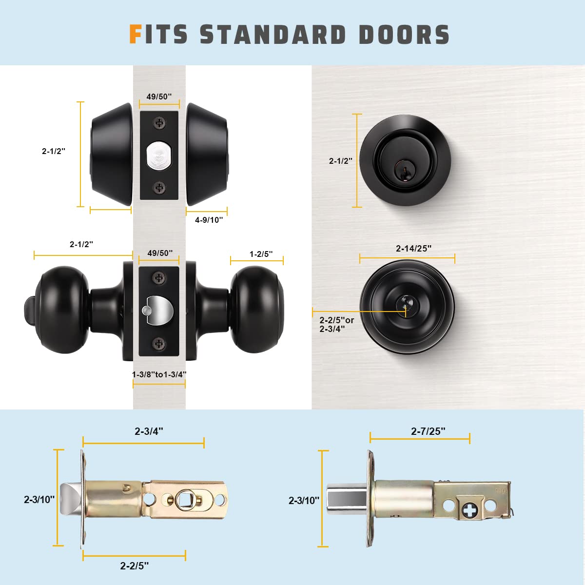 KNOBWELL 5-Pack Keyed Alike Door Knob & Double Cylinder Deadbolt Set - Black Exterior Door Lock with Deadbolt for Enhanced Home Security | Perfect for Front Doors, Back Doors & Rental Properties