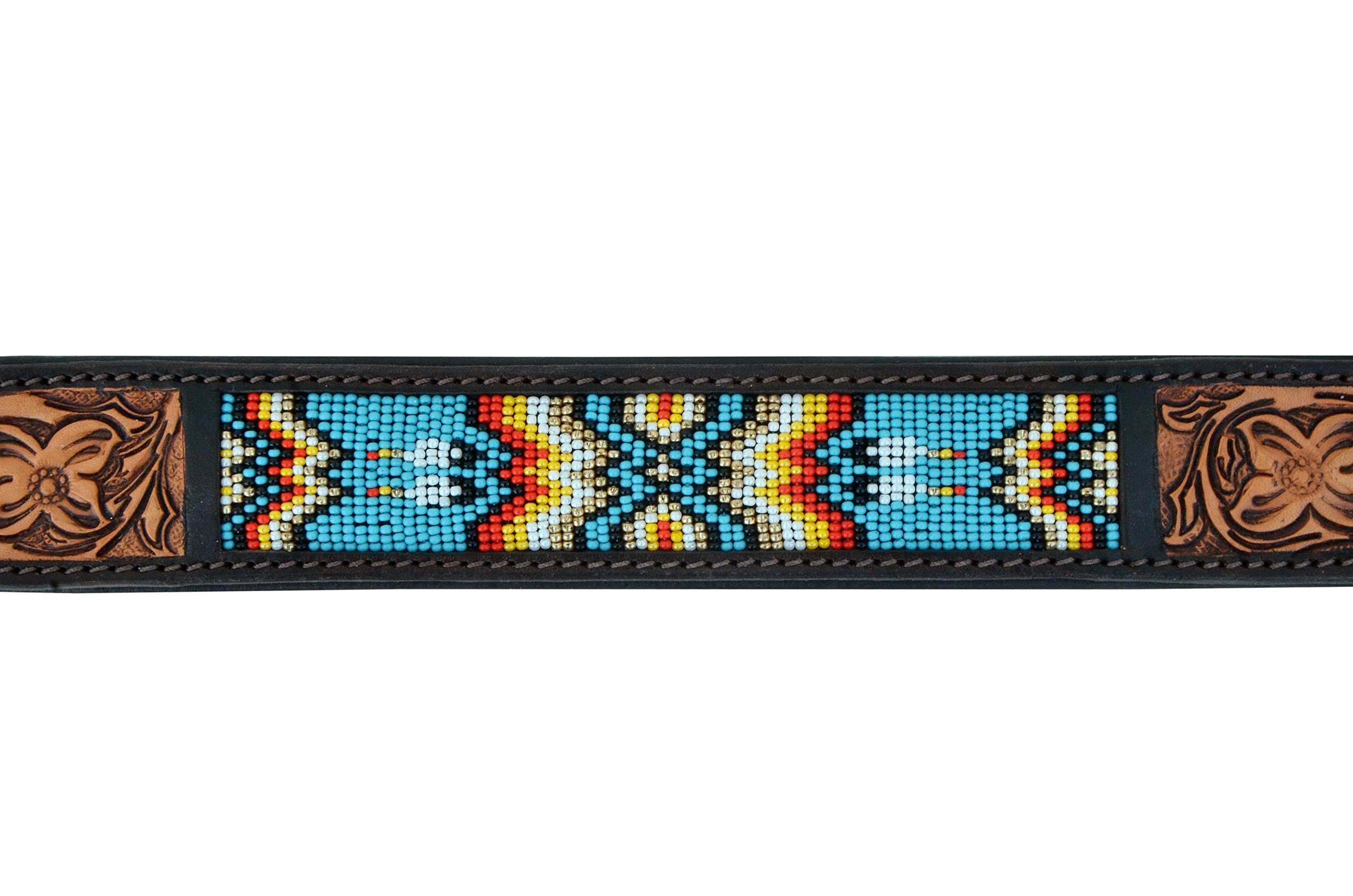 Hand-Tooled Western Style Leather Dog Collar - Heavy Duty Adjustable Beaded & Padded Soft for Puppies & Large Dogs (10AB011) - Perfect for Training, Daily Walks & Cowboy-Themed Pet Fashion