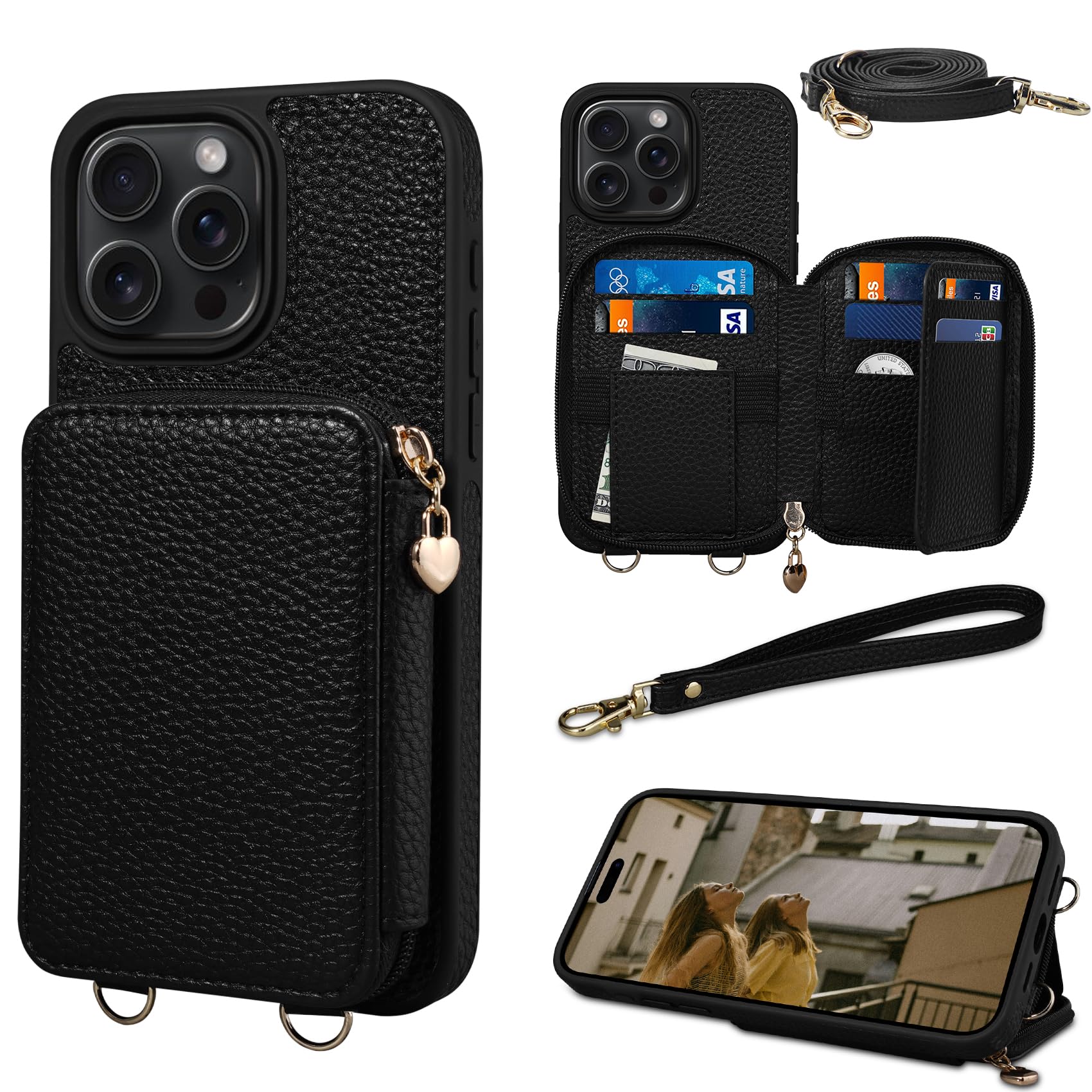 Keallce Leather Wallet Case for iPhone 16 Pro 6.3