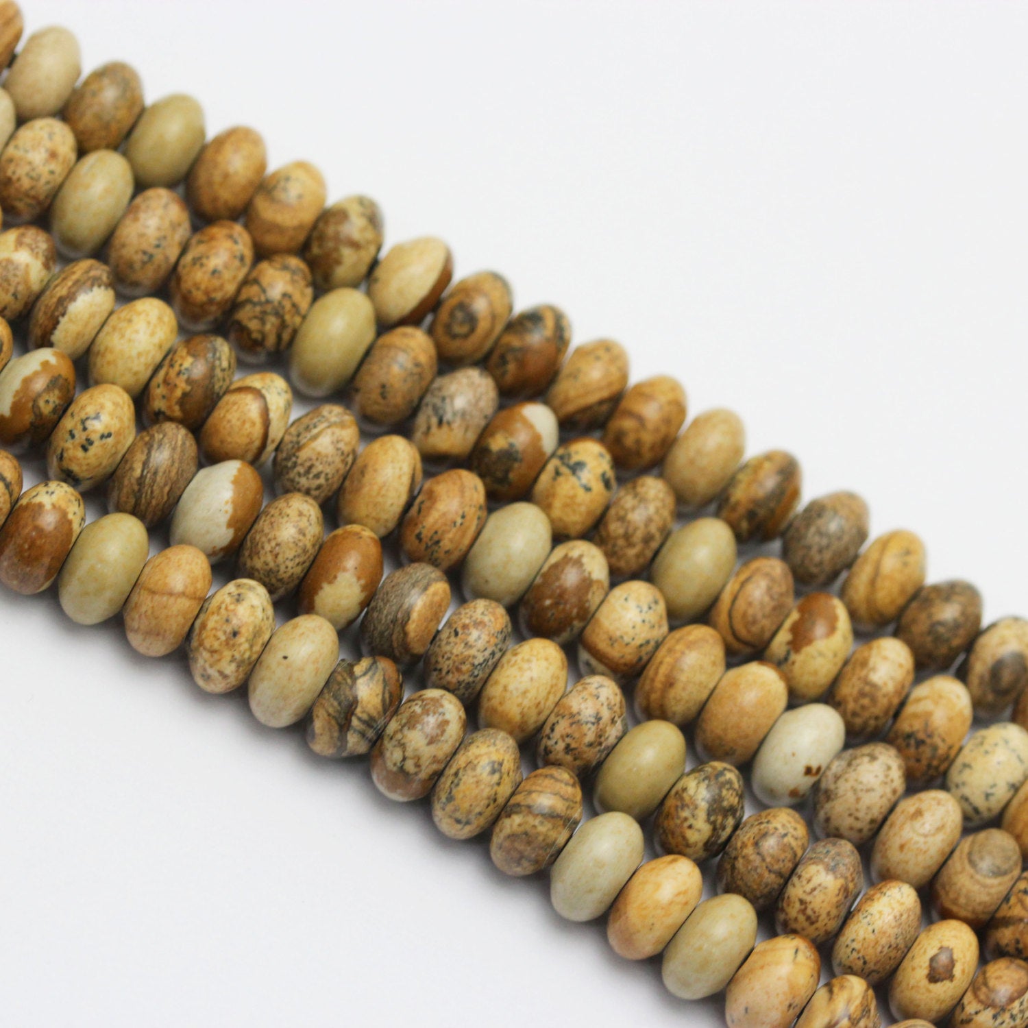 2.0mm Large Hole Picture Jasper Smooth Rondelle Beads 5x8mm 6x10mm 8 Strand - Natural Stone Beads for Jewelry Making, DIY Bracelets & Necklaces - Perfect for Crafting, Beading Projects and Spiritual Healing