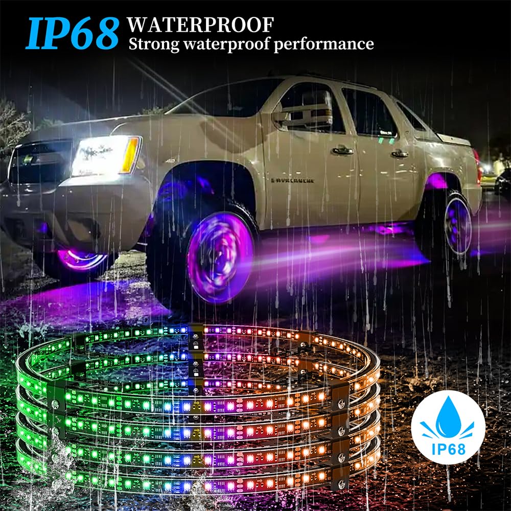 17 Inch LED Wheel Rim Lights for Trucks & Cars - Double Rows Illuminated Tire Ring Kit (Fits 21-28