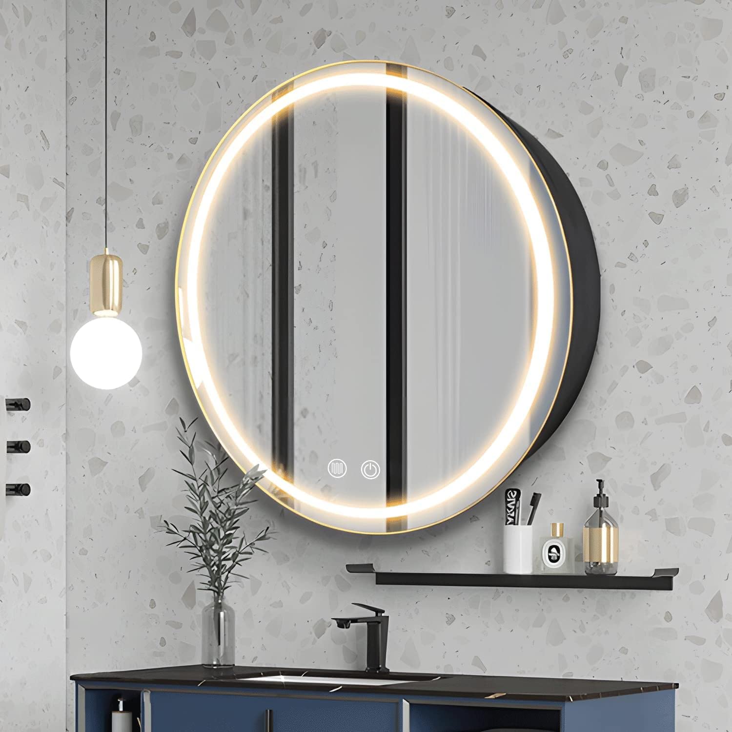 26 Inch Round LED Medicine Cabinet with Lights & Defogger - Dimmable Anti-Fog Bathroom Mirror with 3 Color Options, Surface Mount Only - Perfect for Modern Bathrooms, Vanities & Spa-Like Spaces