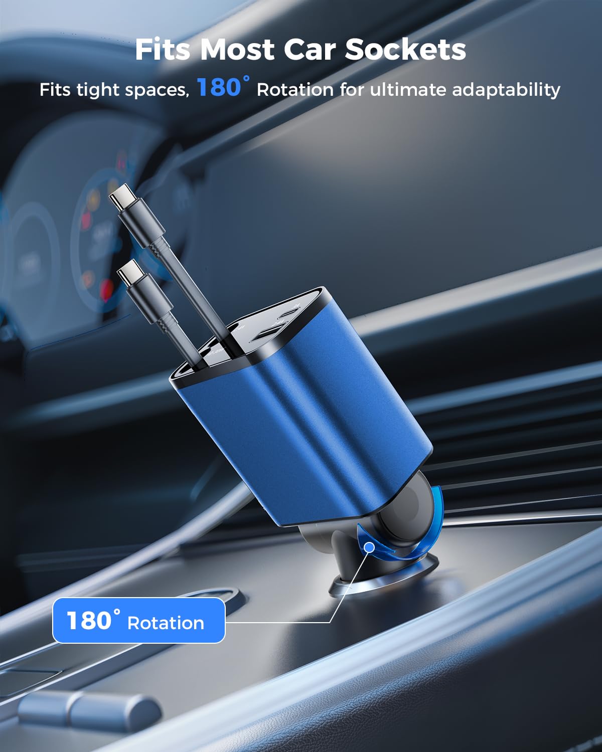 2024 Upgraded 4-in-1 Retractable Car Charger - 69W Fast Charging with USB-C & Lightning Cables - Compatible with iPhone 15/14/13/12/11 & Samsung Galaxy - Perfect for Road Trips, Commuting & Emergency Charging in Vehicles