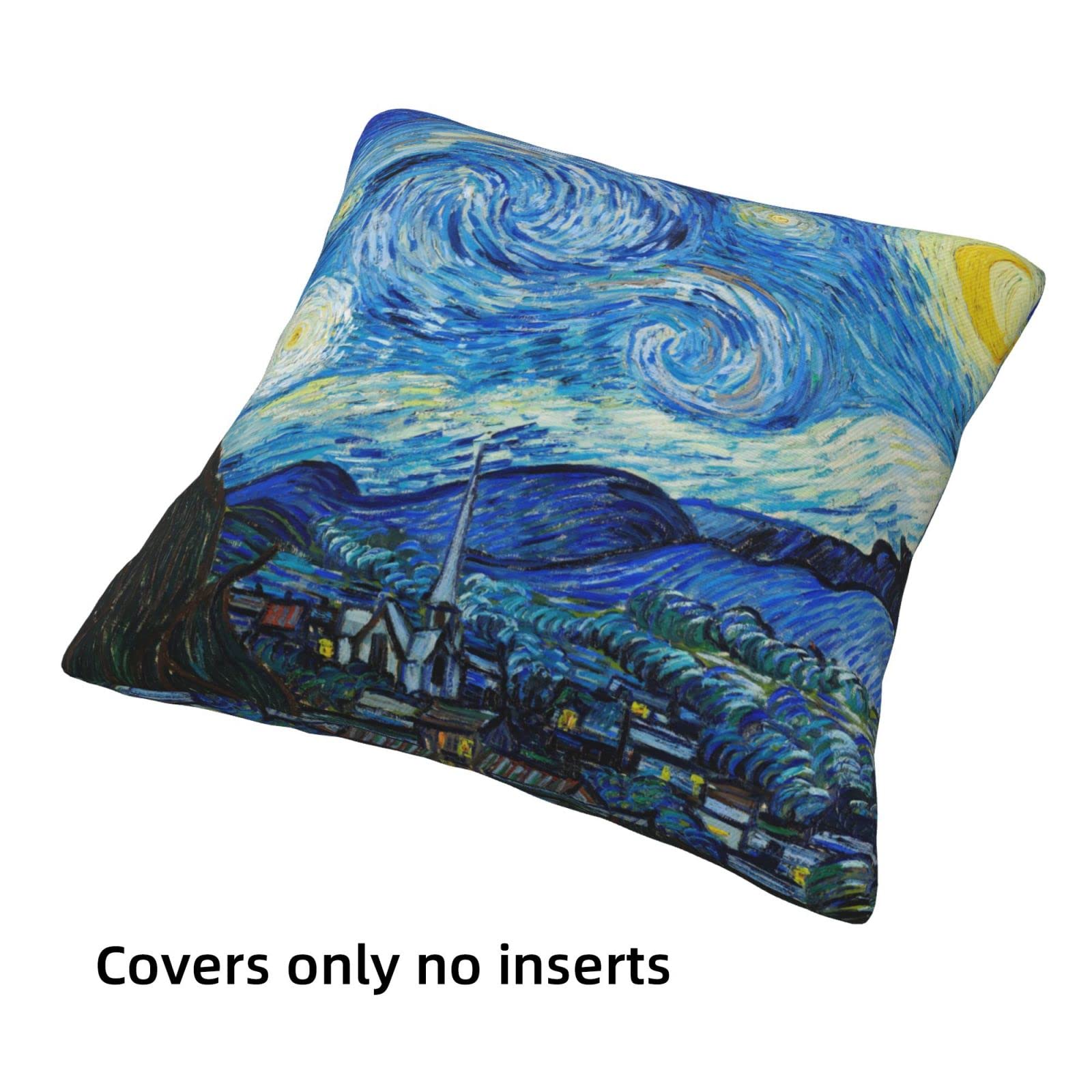 Van Gogh Starry Night Decorative Pillow Covers Set of 4 - Famous Landscape Painting Square Velvet Cushion Covers for Sofa, Couch & Bed - Home Decor, Living Room & Office Accent