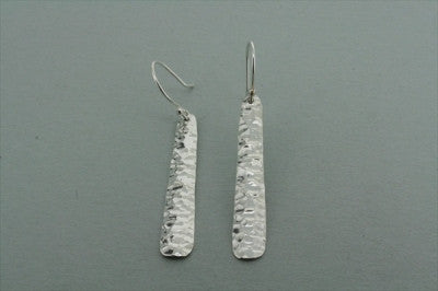 Stylish Narrow Convex Battered Drop Earrings in Sterling Silver - Perfect for Casual & Evening Wear