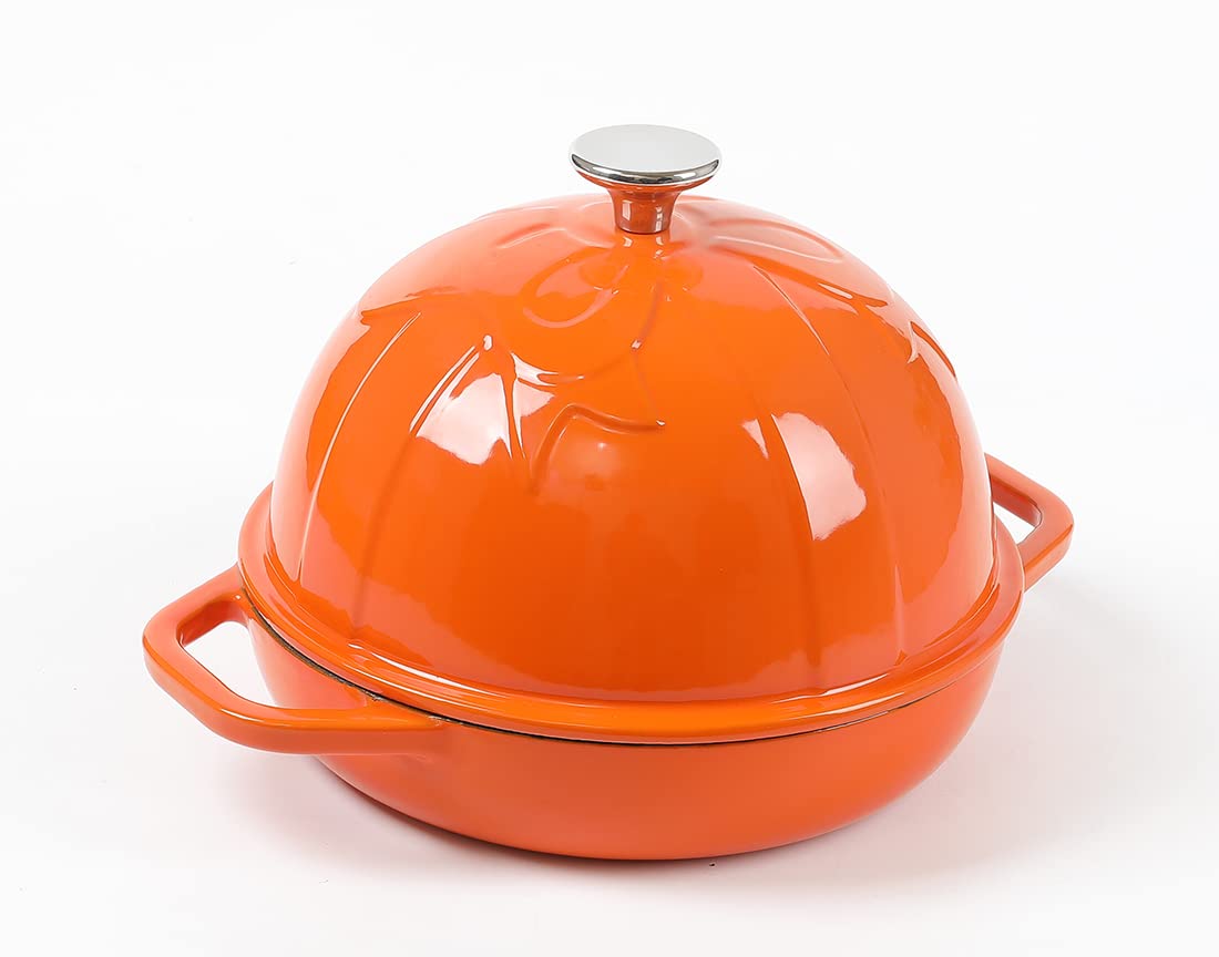 HAWOK 7.8-inch Enameled Cast Iron Bread Cloche - Orange Dutch Oven for Sourdough, Artisan Bread Baking - Perfect for Home Bakers & Professional Kitchens