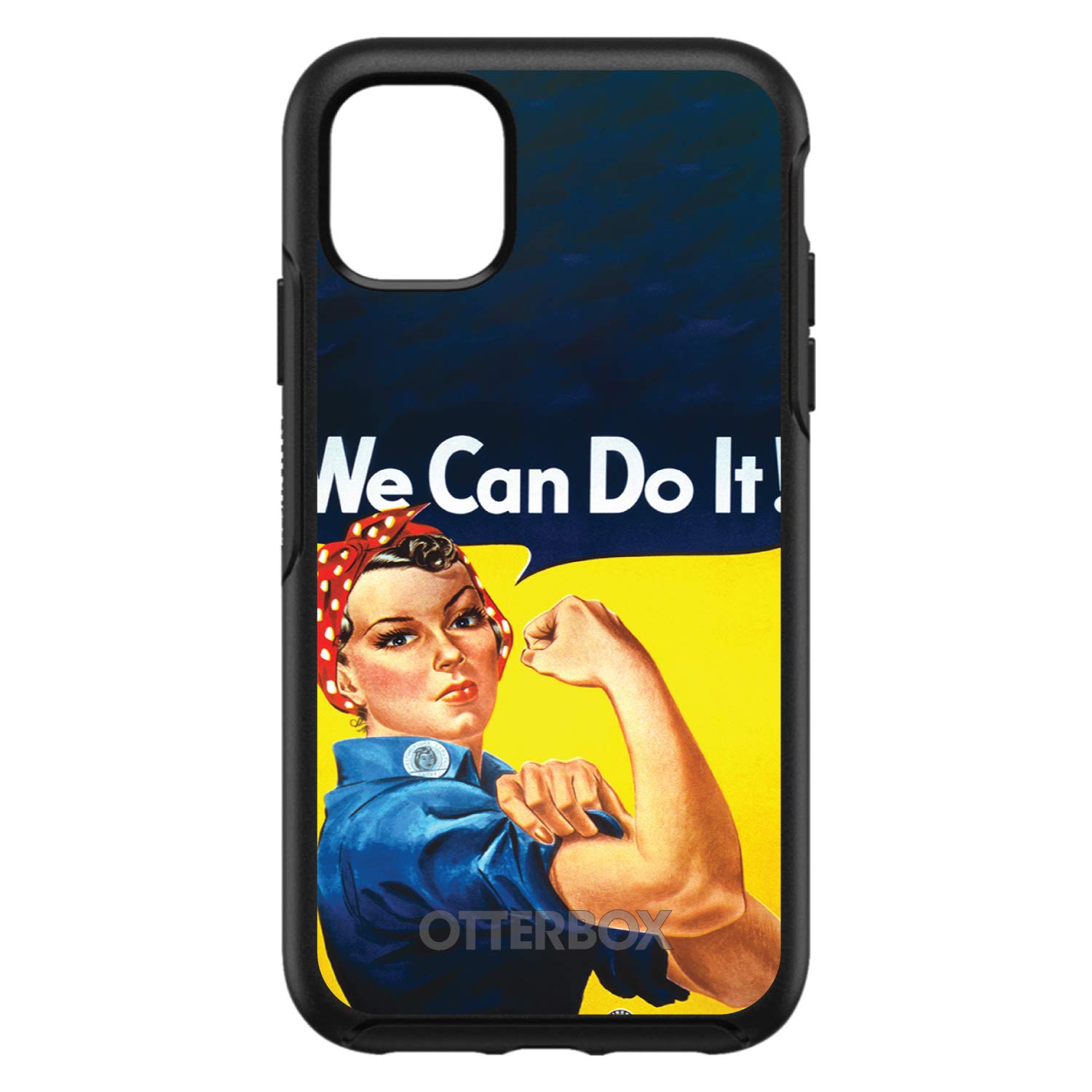 DistinctInk iPhone 11 Pro MAX Case (6.5 Inch) - Durable Protective Cover Compatible with OtterBox Symmetry - Custom Black Design Featuring Rosie The Riveter - Perfect for Everyday Use, Work & Outdoor Activities