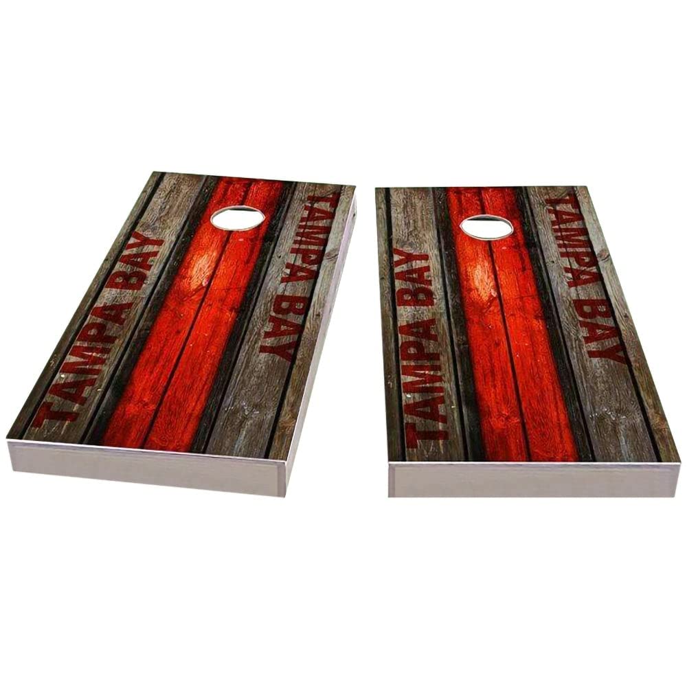 Premium Tampa Bay City Themed Cornhole Game Set - 2 Wooden Boards & 8 Bean Bags for Outdoor Parties, Tailgating, and Backyard Fun