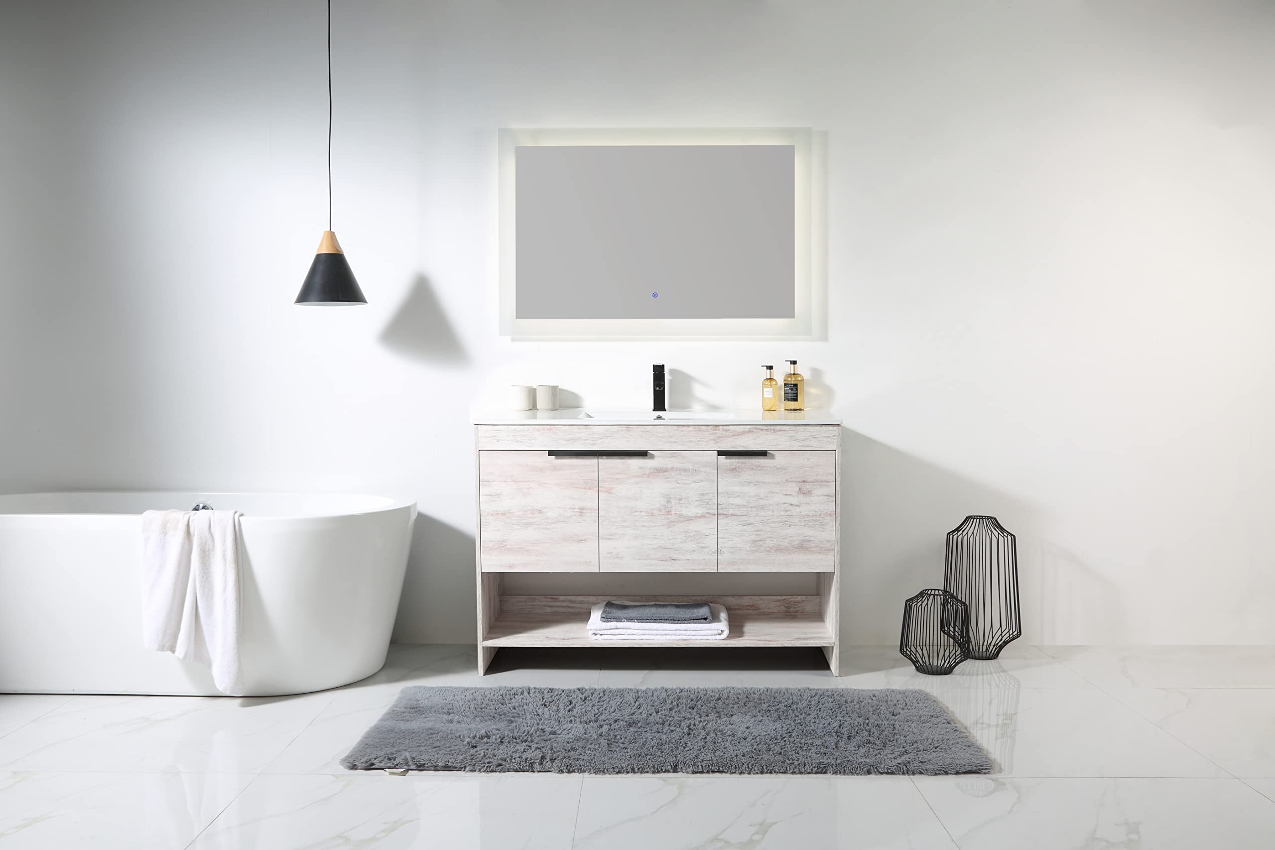 Fine Fixtures Phoenix 48 Inch Bathroom Vanity with Sink – Modern White Vanity with Soft-Close Doors & Storage Drawers for Small Bathrooms | Durable Construction | Easy Installation | Perfect for Master Bath, Guest Bath & Powder Room Remodeling