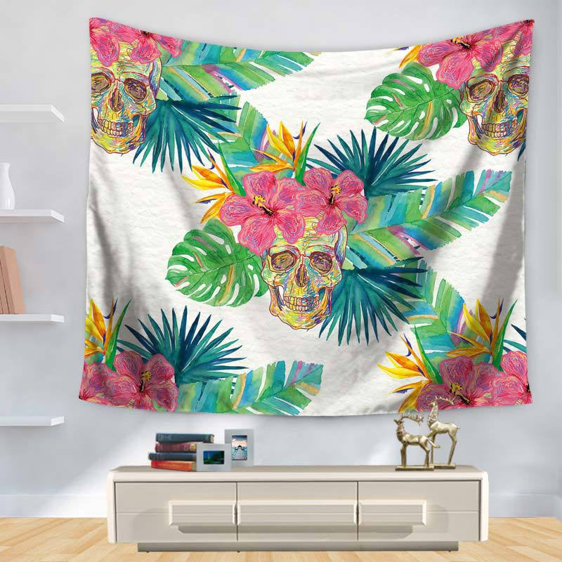 Tropical Botany Human Skull Print Beach Carpet - Decorative Hanging Rug for Sandy Beach, Poolside, and Outdoor Lounging | Perfect for Summer Parties, Picnics, and Coastal Home Decor
