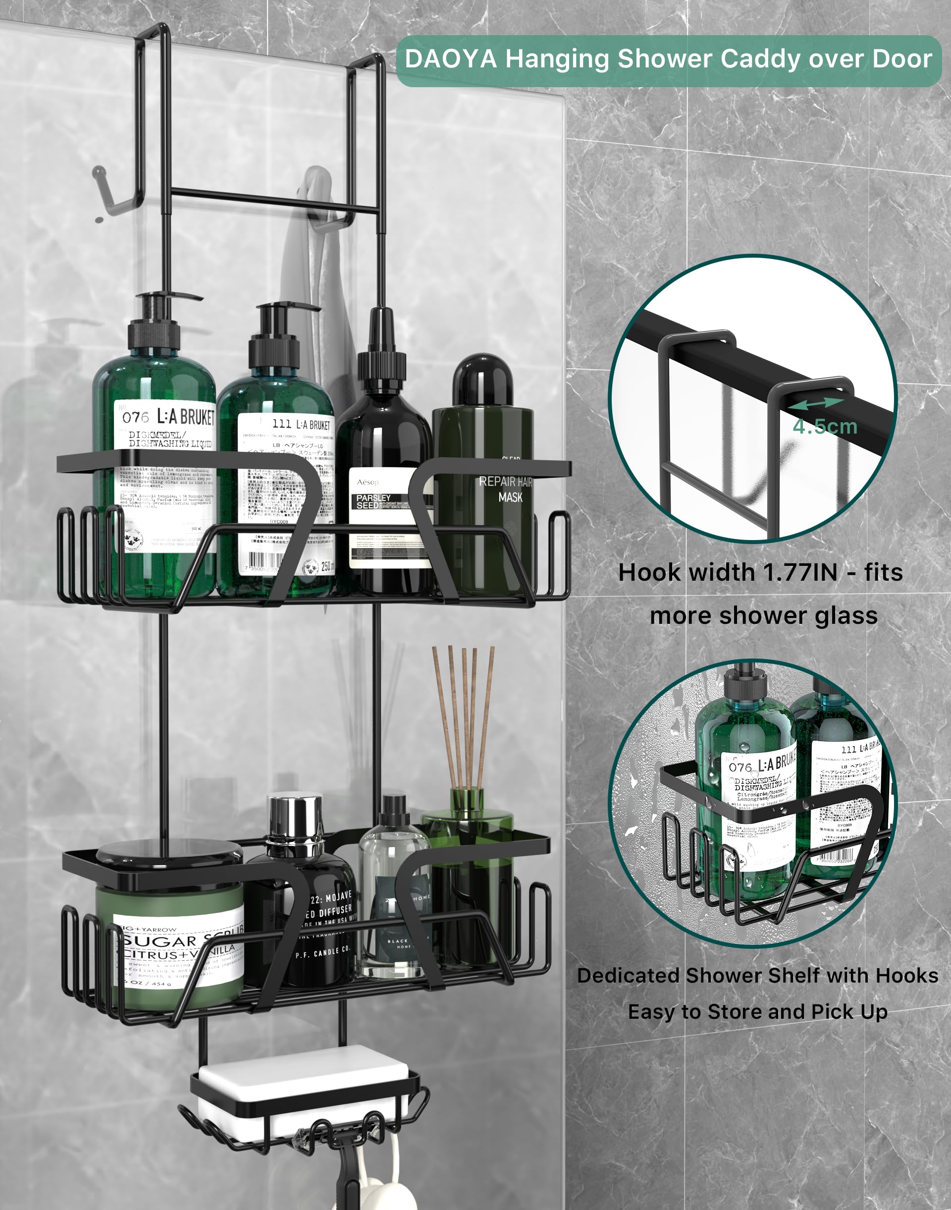 Stainless Steel Rustproof Shower Caddy Hanging Organizer - No Drilling 2-Tier Shower Shelf with Soap Dish | Perfect for Bathroom Storage of Razors, Soap & Shampoo | Space-Saving Solution for Small Showers & Dorm Bathrooms