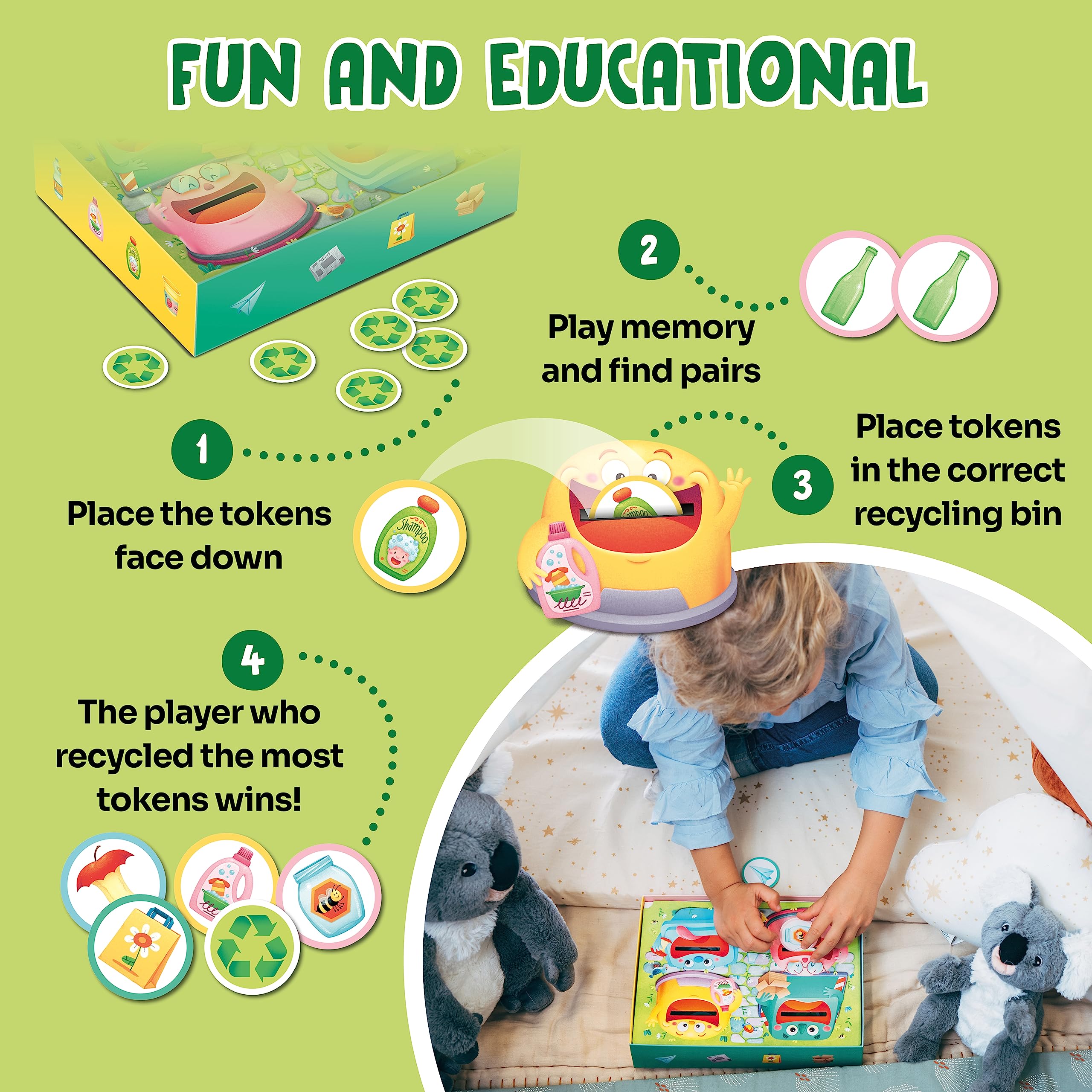 Hungry Bins - Educational Family Board Game About Recycling & Composting for Kids Ages 3-6 - Fun Preschool Learning Activity for Boys & Girls - Perfect for Classroom, Birthday Parties & Family Game Nights