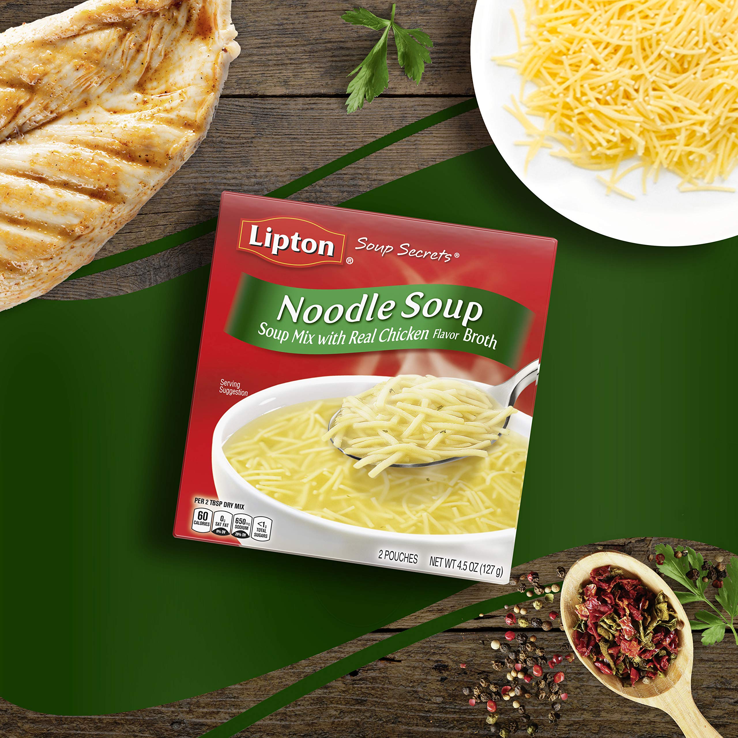 Lipton Instant Soup Mix - Real Chicken Broth Flavor, 4.5 oz (Pack of 12) | Quick & Easy Noodle Soup for Cozy Nights, Office Lunches & Camping Meals