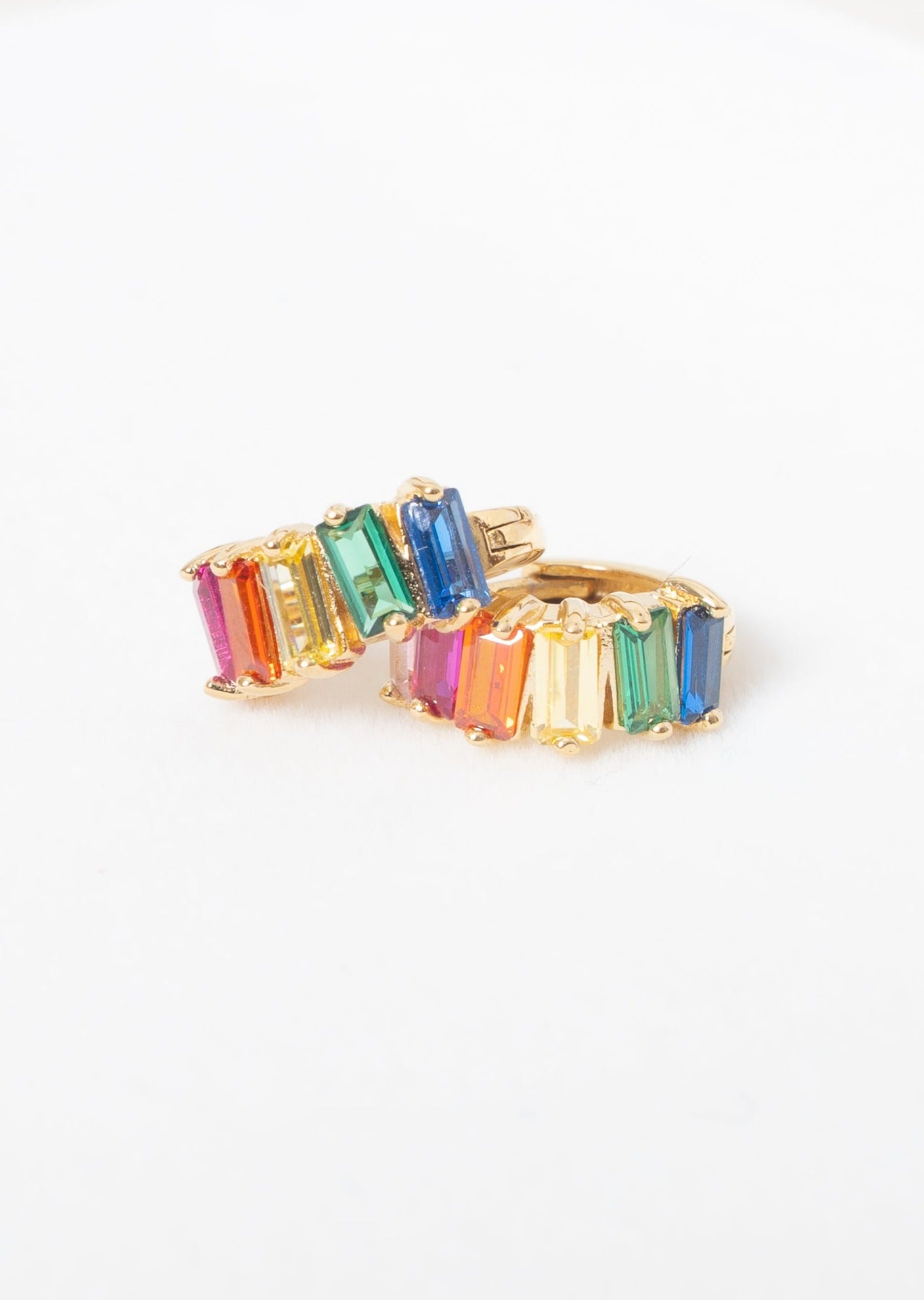 FAIRLEY Rainbow Baguette Cluster Huggie Earrings for Women - Colorful Dainty Hoop Earrings for Everyday Wear, Party & Gift Giving