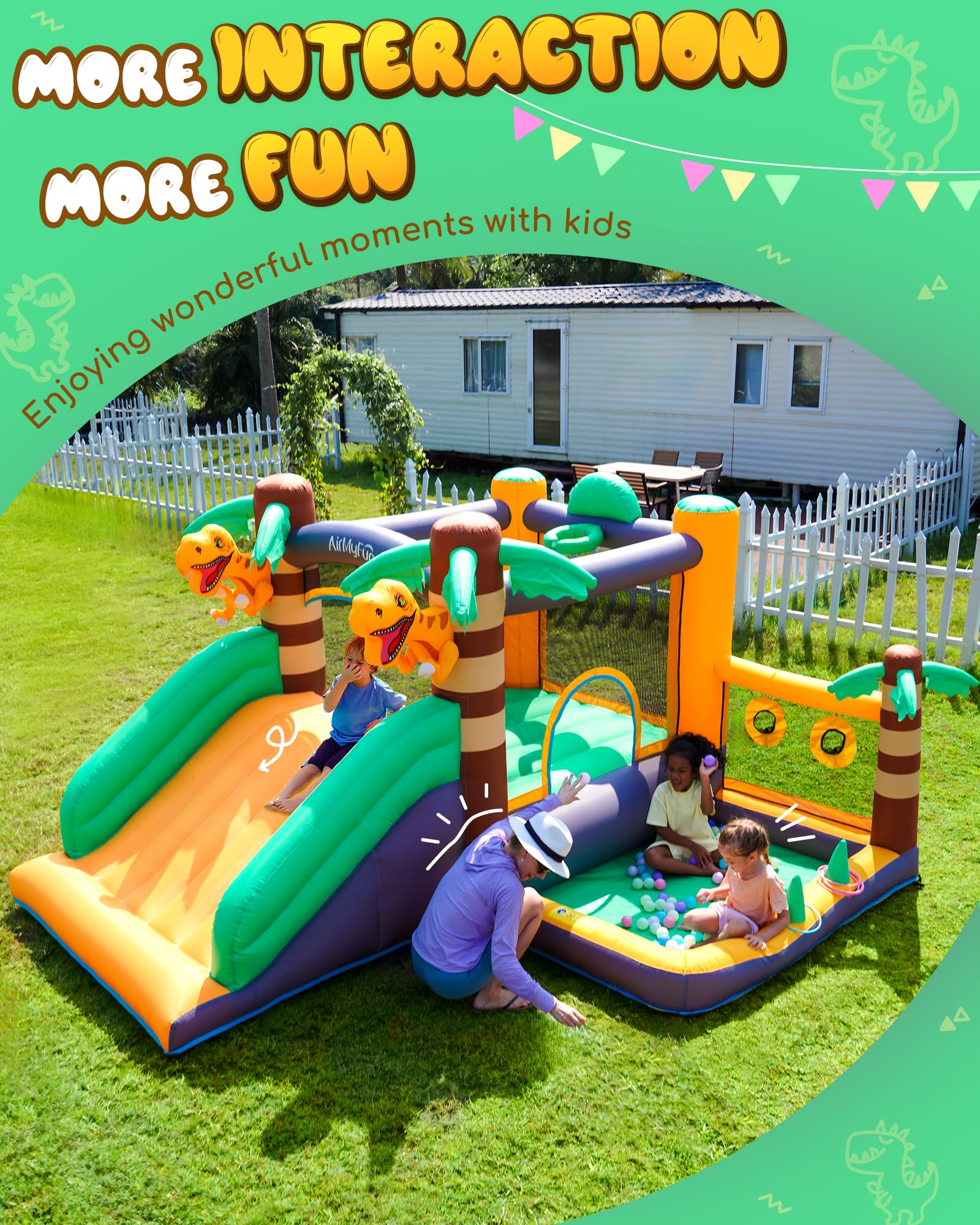 Inflatable Dinosaur Bounce House with Slide for Kids 3-8 Years - Large Indoor/Outdoor Jumping Castle with Blower - Perfect for Birthday Parties, Backyard Play & Toddler Activities