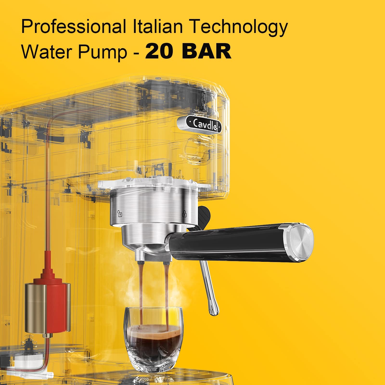 20 Bar Professional Espresso Machine with Milk Frother Steam Wand - 35oz Removable Water Tank for Cappuccino & Latte - Compact Stainless Steel Coffee Maker (Yellow) - Perfect for Home, Office and Coffee Shop Use