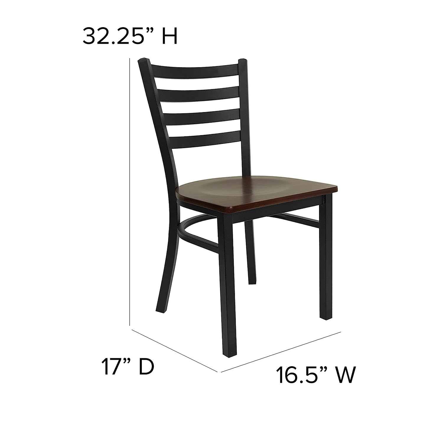 Flash Furniture 2-Pack HERCULES Series Black Metal Ladder Back Restaurant Chairs with Mahogany Wood Seats - Heavy Duty Commercial Dining Chairs for Restaurants, Cafes, and Home Kitchens