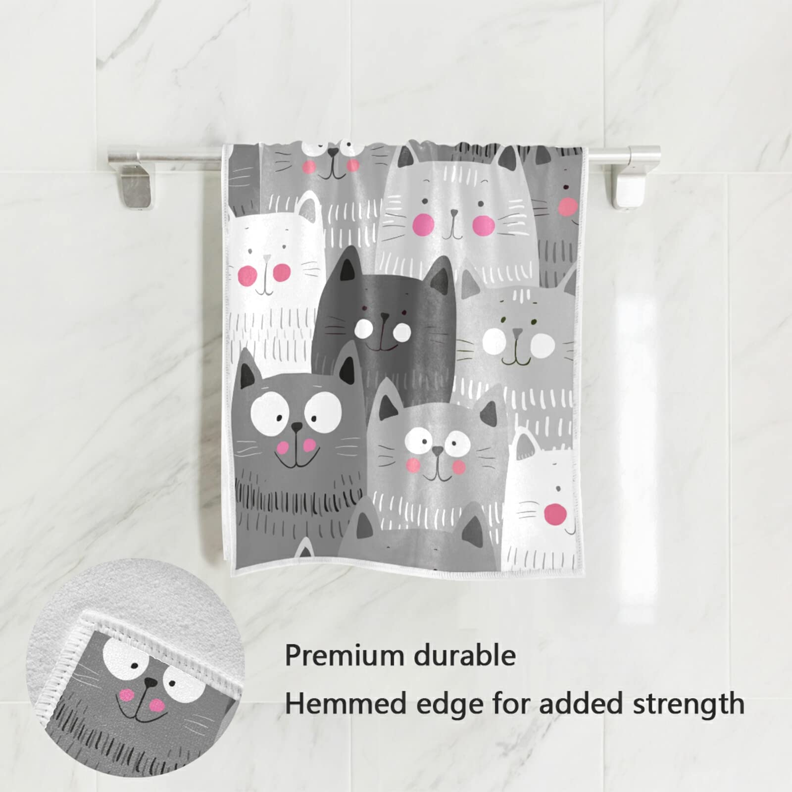 Premium Cat Print Hand Towel - Ultra Soft Bath Towel for Bathroom, Hotel, Gym & Spa - 30x15 Inch Absorbent Cotton Towel - Cute Kitty Design for Home Decor & Gift Giving