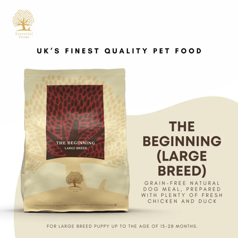 **Essential the Beginning Large Breed Dry Dog Food - High Protein, Grain-Free for Adult Dogs - Perfect for Active & Large Breed Canines**    *(Use Case: Ideal for daily feeding, training rewards, and maintaining muscle health in large breed dogs like German Shepherds, Labradors, and Great Danes.)*