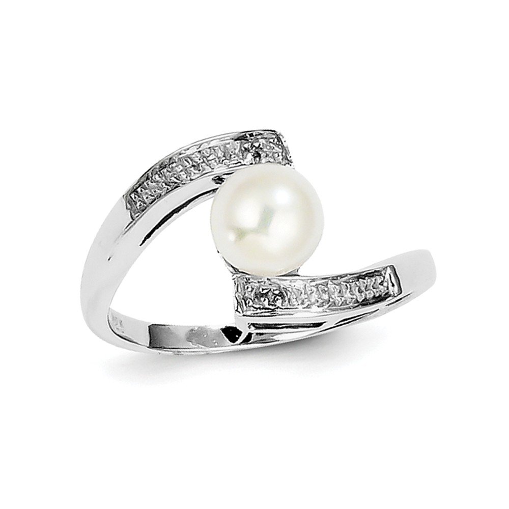 Diamond2Deal 925 Sterling Silver Diamond & Pearl Ring for Women - 0.01ct Genuine Diamond, Elegant Jewelry Gift for Anniversary, Valentine's Day & Special Occasions
