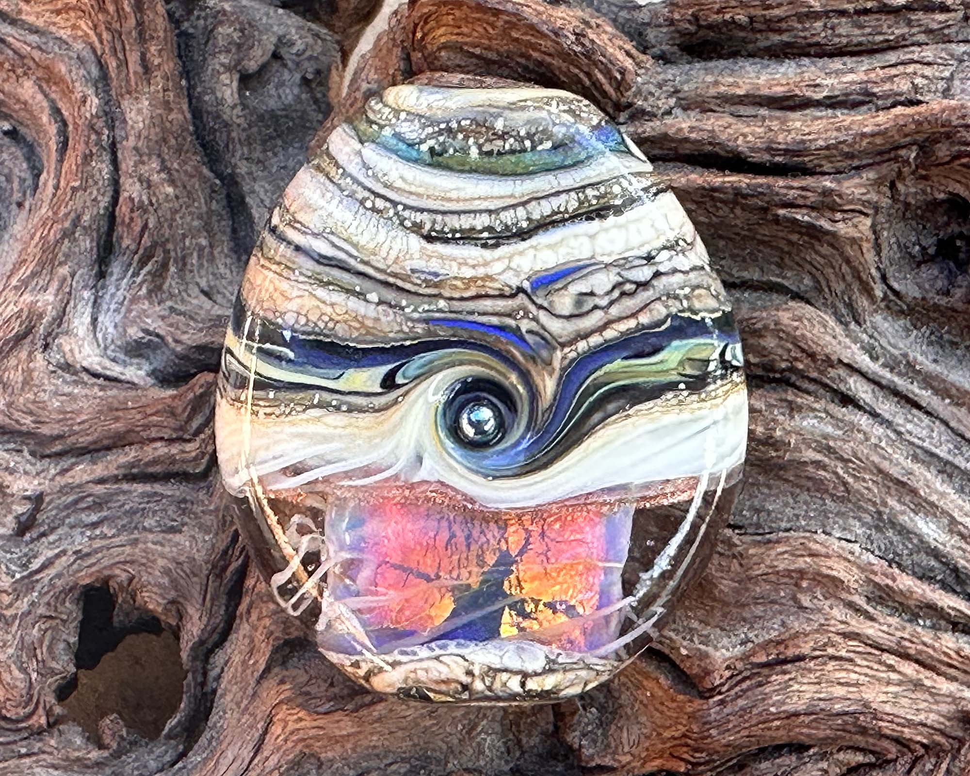 Natural Fire Opal Organic Lampwork Focal Bead for Jewelry Making - Handmade Glass Bead for Necklaces, Bracelets & DIY Crafts