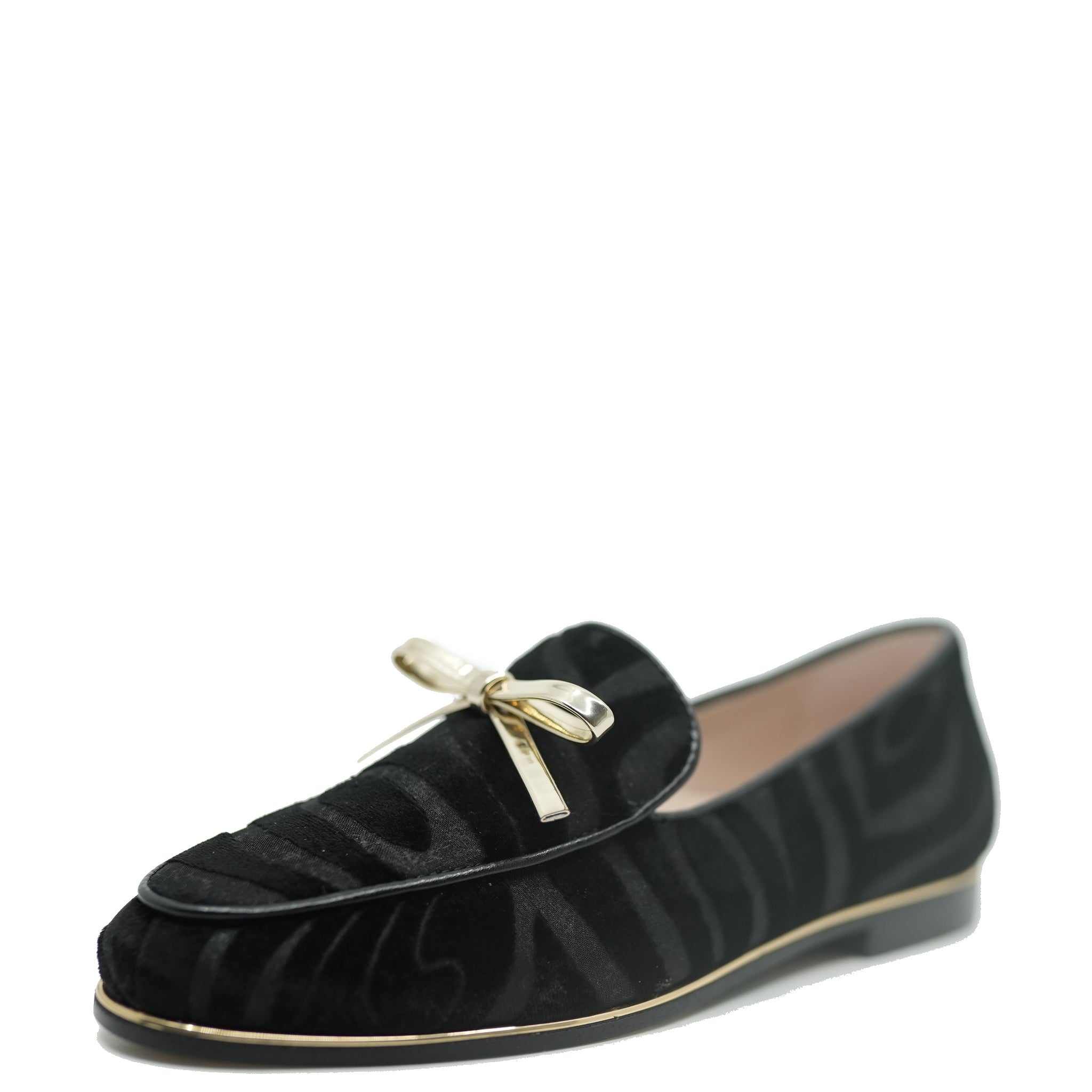 Beberlis Black and Gold Zebra Bow Loafers for Women - Stylish Slip-On Shoes for Office, Party & Casual Wear