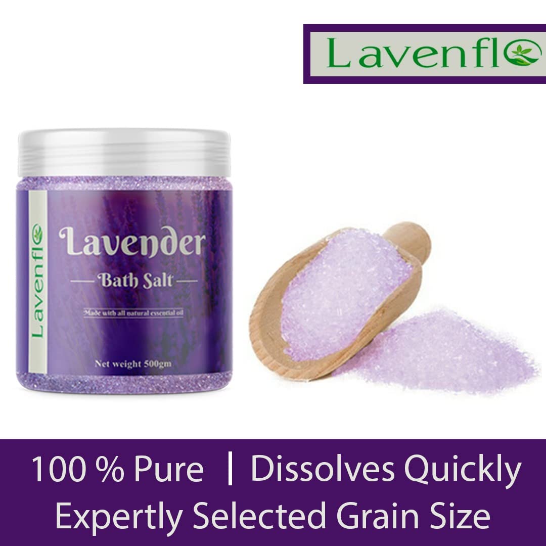 Lavenflo Epsom Salt with Lavender Essential Oil - 500g Magnesium Sulfate Bath Soak for Relaxation, Muscle Pain Relief, Foot Soak & Better Sleep | Perfect for Spa, Self-Care & Stress Relief at Home