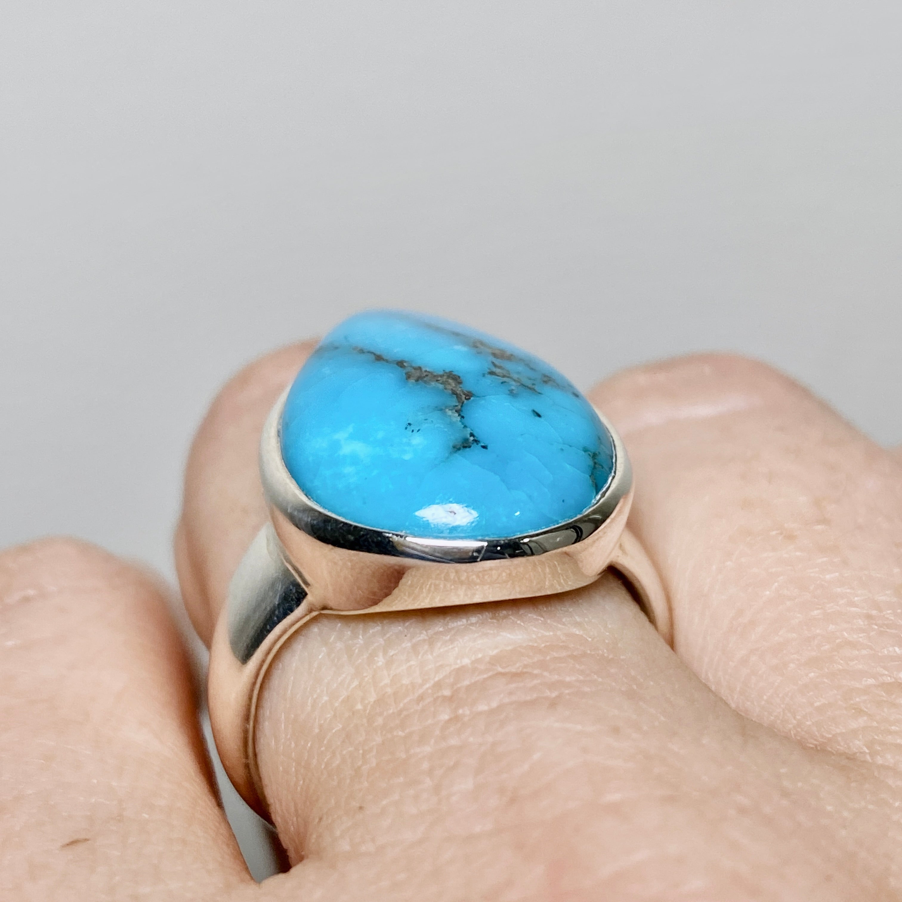 Arizona Turquoise Teardrop Cabochon Ring - Size 10 - Sterling Silver Handmade Jewelry - Perfect for Boho Fashion & Western Style Outfits
