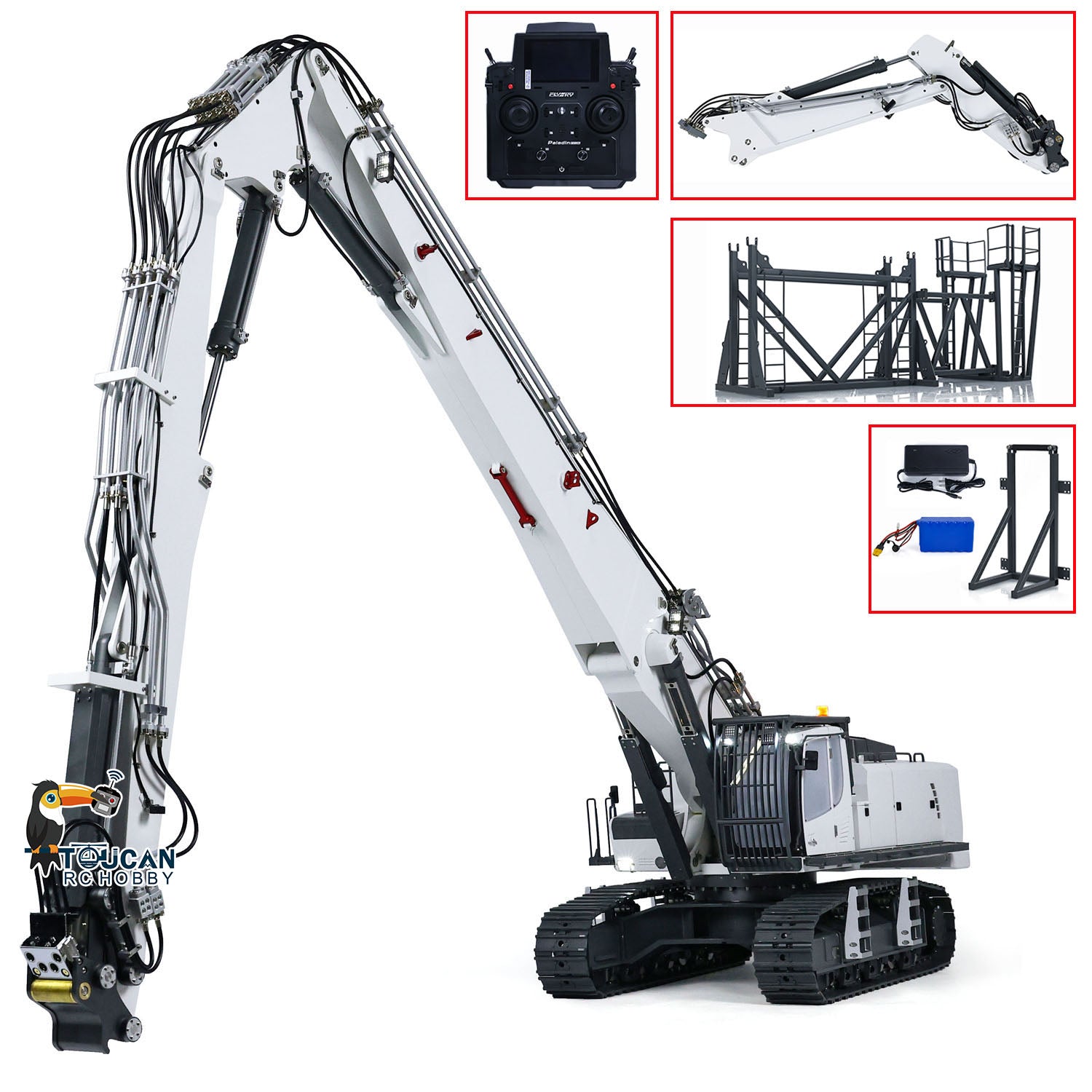1/14 Scale K970 300 RC Hydraulic Excavator Toy - Radio Controlled Demolition Machine with Replaceable 2-Arm, RTR Painted Version - Perfect for Construction Enthusiasts & RC Hobbyists (Ideal for Backyard Digging, Sandbox Play & Model Construction Sites)