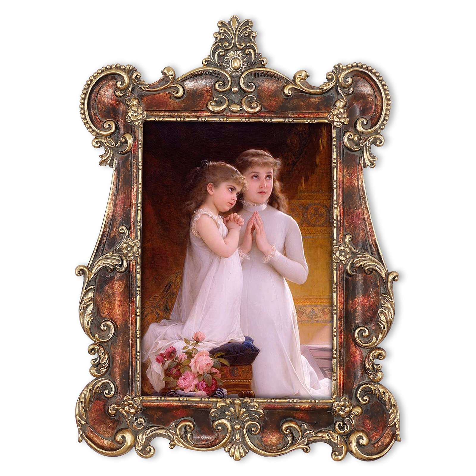 Victorian Style 5x7 Picture Frames - Rustic Gold Wall & Tabletop Photo Frames with Glass - Perfect for Home Decor, Wedding Photos & Office Display