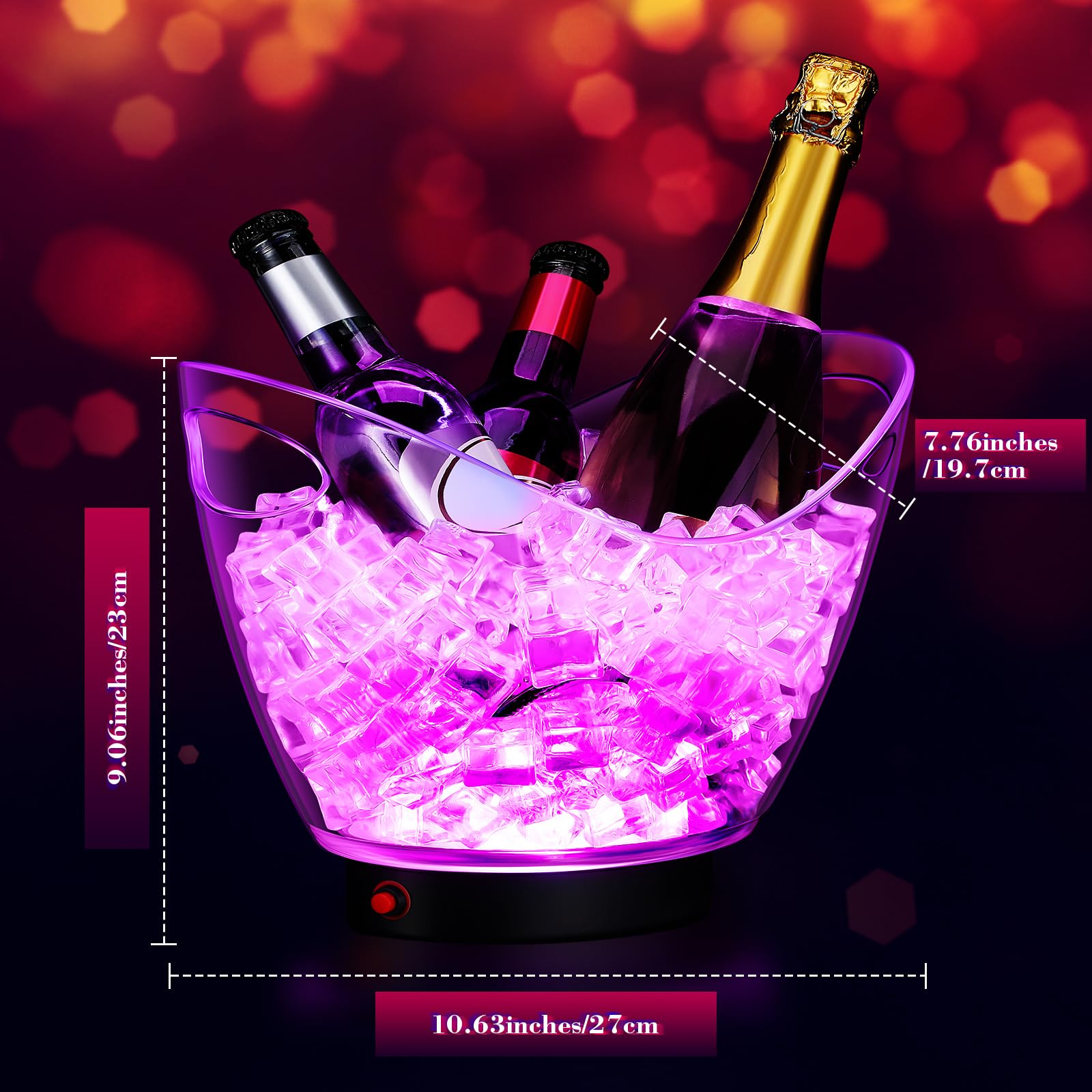 Umigy 6-Pack 5L Clear Plastic LED Ice Buckets - Large Capacity RGB Color Changing Light Up Cooler for Champagne, Wine, Beer - Perfect for Parties, Bars, Clubs & Outdoor Gatherings
