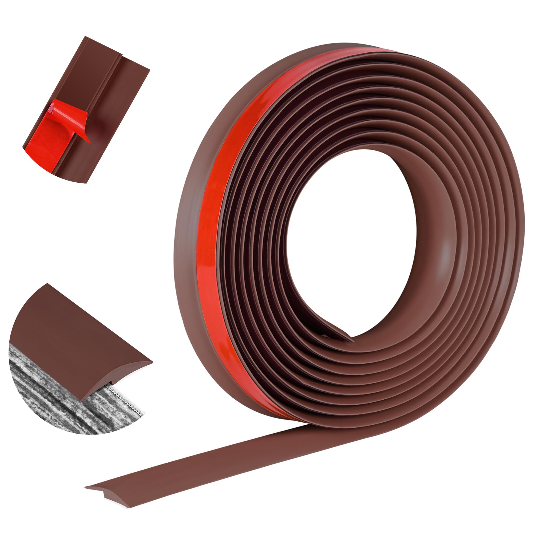 20Ft Self-Adhesive PVC Floor Transition Strip - Carpet to Tile Threshold Trim, Peel & Stick Joining Strip for Height Under 5mm (Coffee) - Perfect for Doorways, Room Dividers & Flooring Transitions