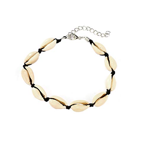 Trendy Black Shell Hand-Woven Ankle Bracelet for Women - Adjustable Beach Anklet with Alloy Charm - Perfect for Summer, Vacation & Boho Style (One Size)
