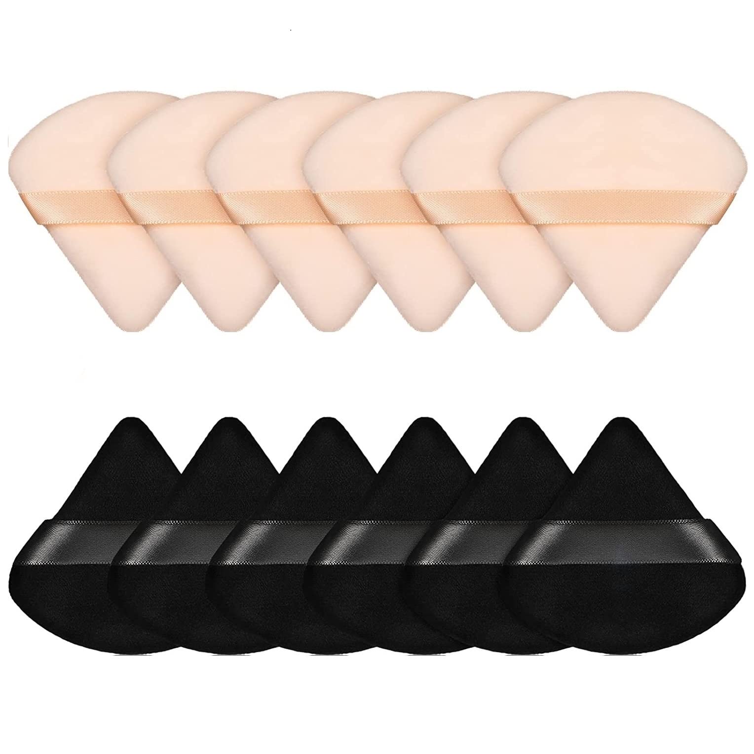 12 Pcs Triangle Powder Puffs for Loose & Setting Powder - Soft Makeup Sponge Blenders for Foundation, Contouring & Baking (Black/Nude) - Perfect for Professional Makeup Artists & Everyday Beauty Routine