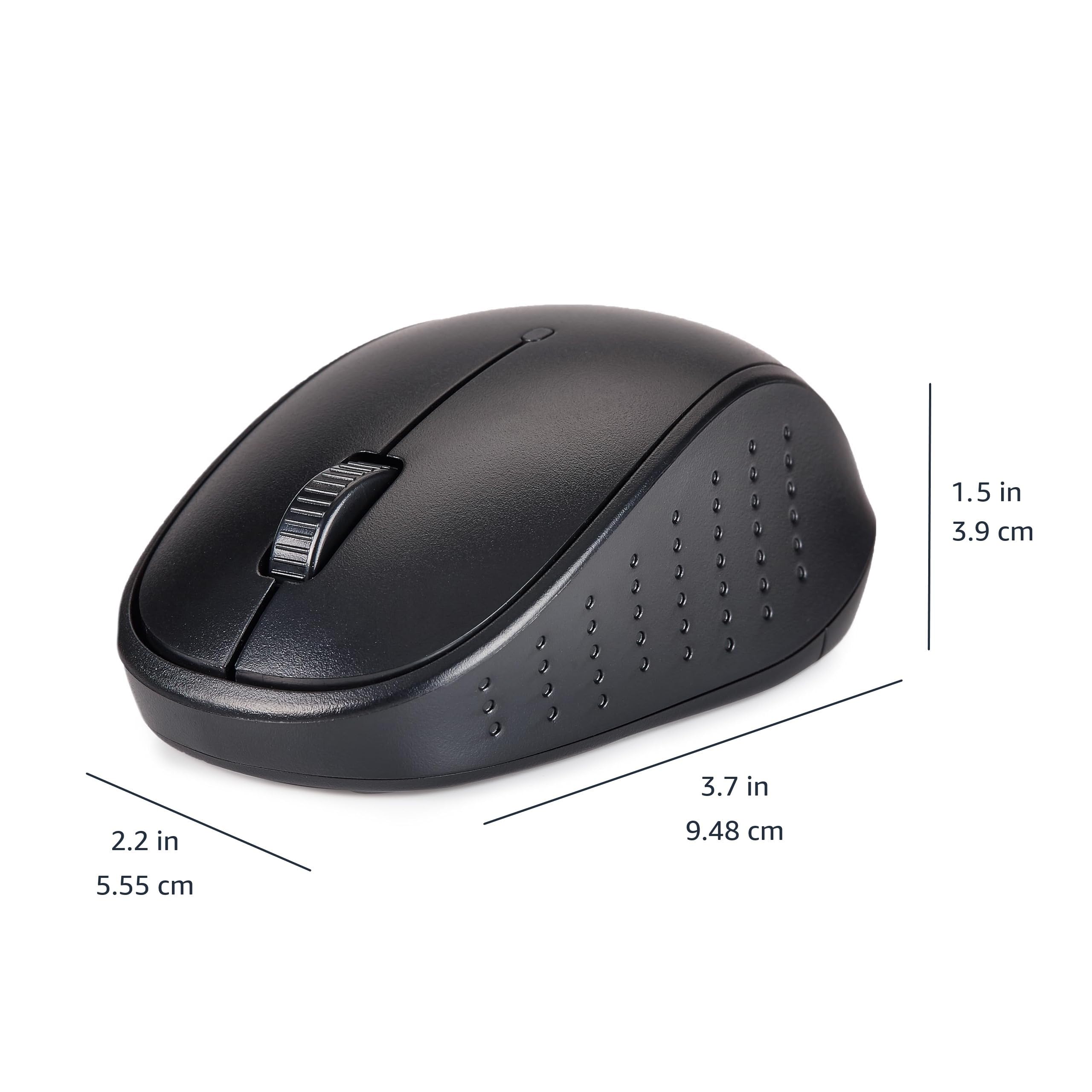 Amazon Basics Wireless Keyboard and Mouse Combo - Full-Sized Ergonomic Design, 2.4GHz USB Receiver, QWERTY Layout, Plug & Play for PC/Laptop (Black) - Perfect for Home Office, Gaming & Everyday Computing