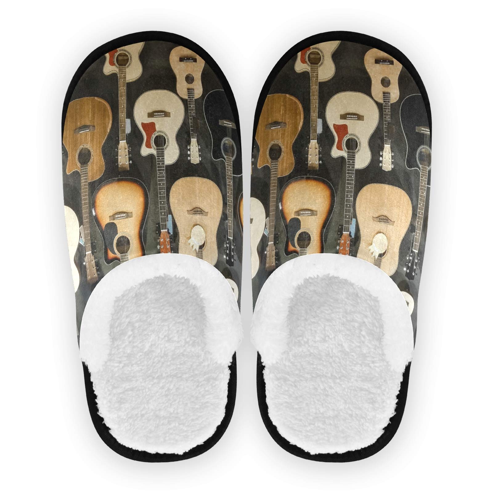 **Acoustic Guitars Music Themed Plush Slippers - Anti-Slip Indoor & Outdoor Fuzzy House Shoes for Women & Men (Large Size) - Perfect for Home, Hotel, Spa, Travel & Gift Giving**