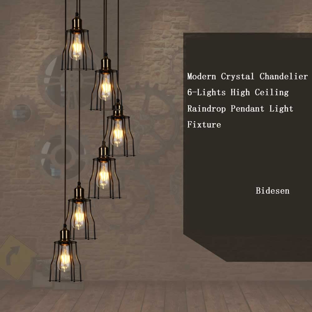 Modern 6-Light Black Glass Chandelier - Elegant Pendant Lighting Fixture for Kitchen Island, Dining Room & Foyer | Clear Glass Long Hanging Light for Contemporary Home Decor