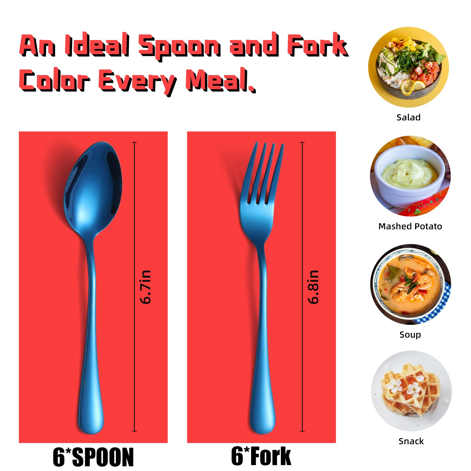 Premium 12-Piece Stainless Steel Flatware Set - Blue Silverware Forks & Spoons for 6 People | Durable Cutlery for Home, Kitchen, Restaurant & Outdoor Use | Perfect for Camping, Hiking, Picnics, BBQ & Daily Dining
