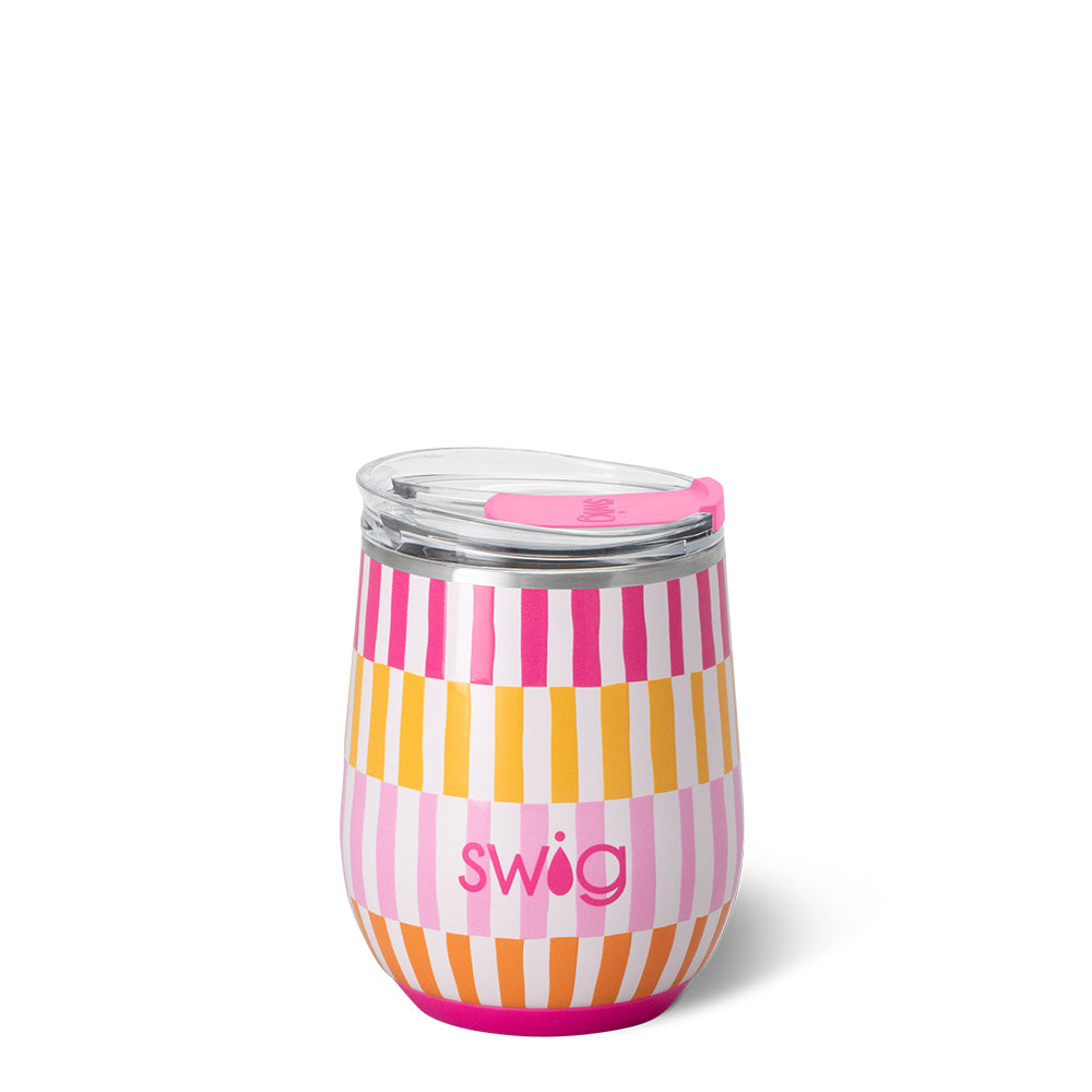 Sherbet Stripe Stemless Wine Glass Set - 12oz Colorful Tumblers for Chardonnay, Rosé, Cocktails - Perfect for Parties, Weddings, Girls Night Out