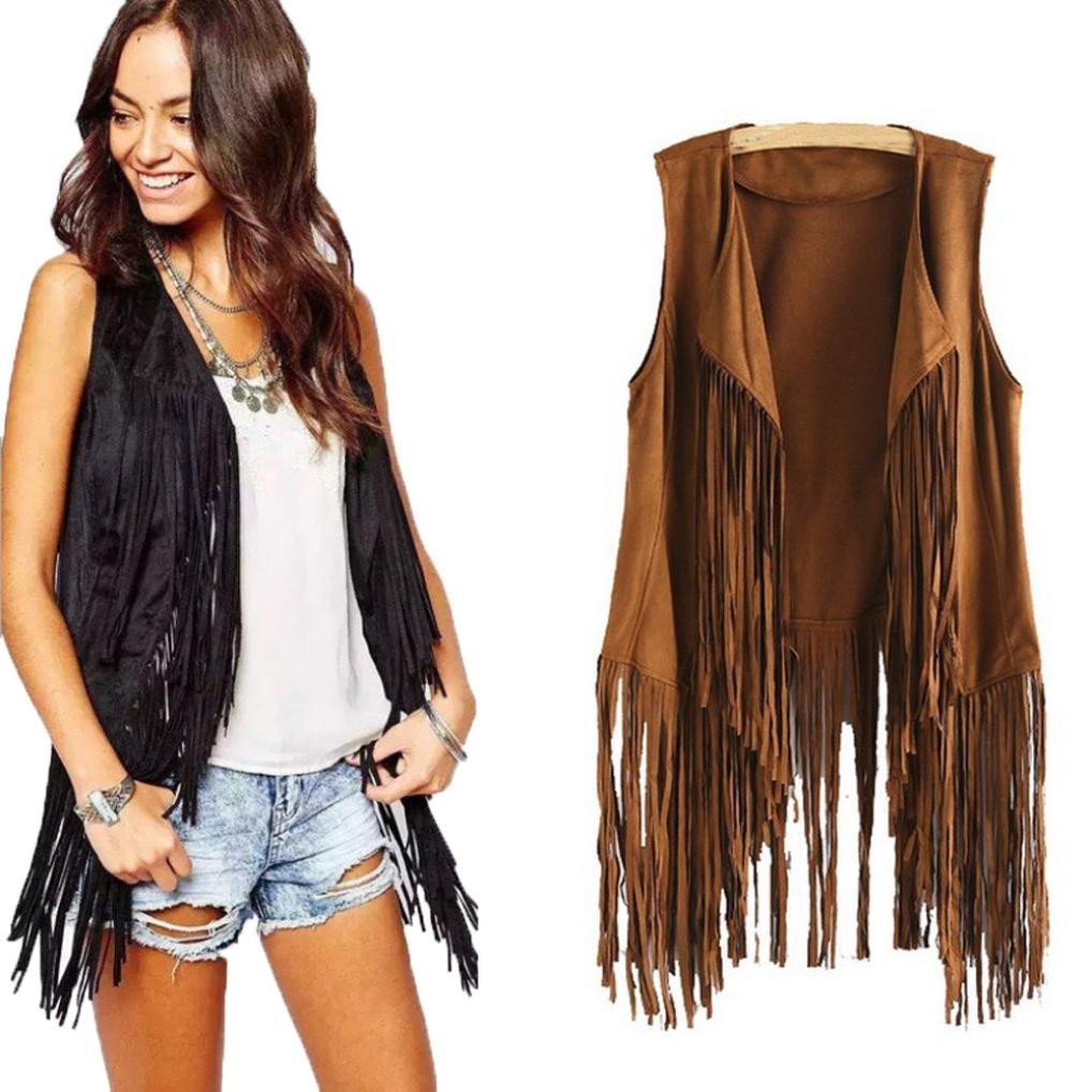 Women's Fringed Sleeveless Faux Suede Vest Cardigan - Winter & Autumn Ethnic Jacket with Tassels for Casual Outfits, Boho Style Layering, and Festival Fashion