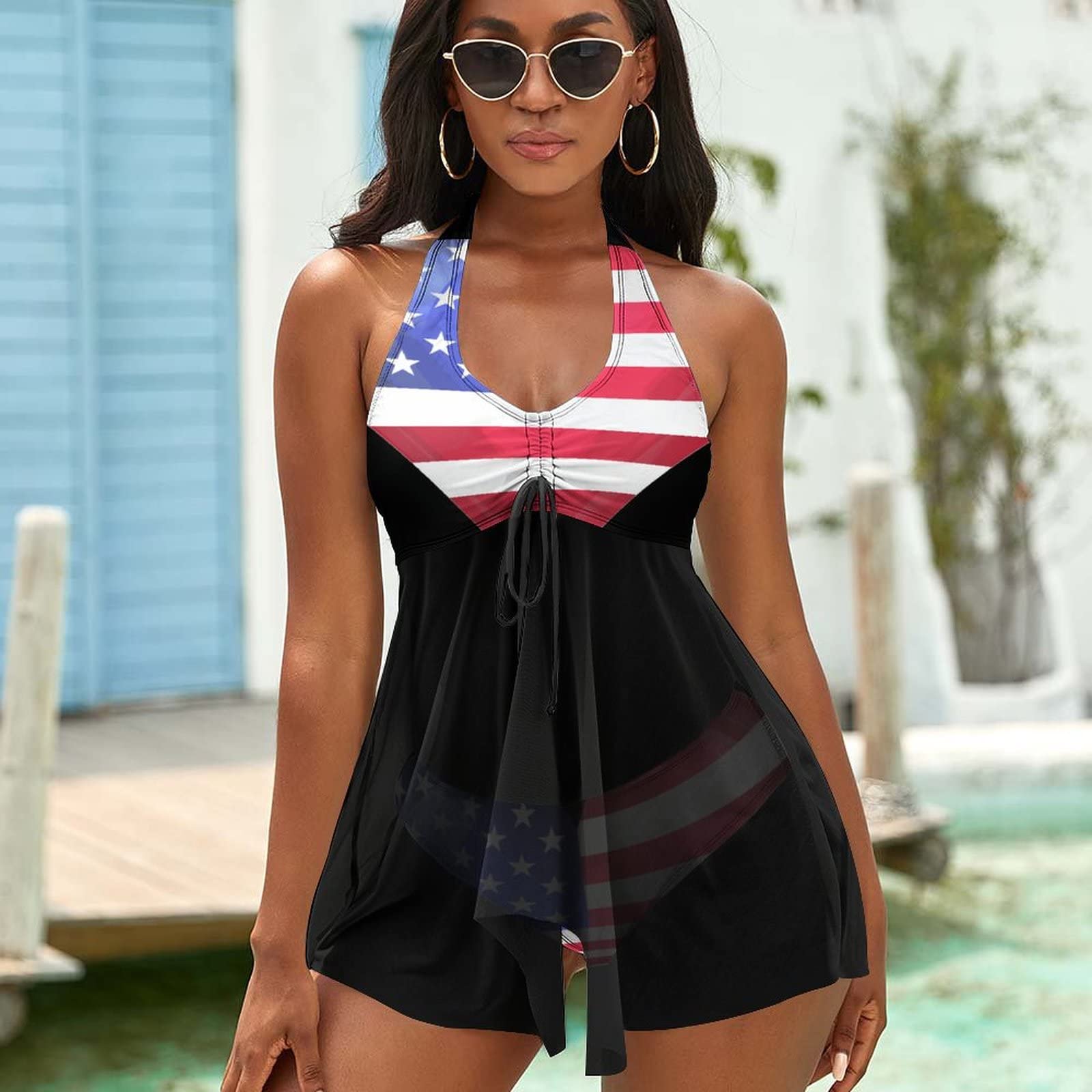 TAIZIYEAH Women's American Flag Two-Piece Bikini Set - Stylish Swimwear for Beach, Pool, and Summer Vacations